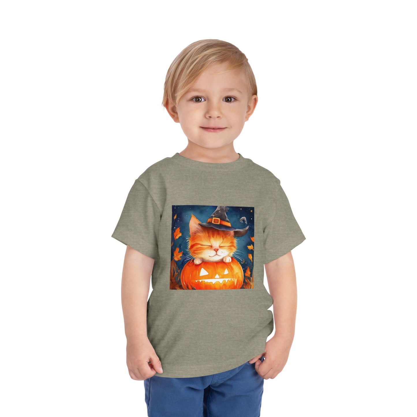 Cute Orange Cat on a Pumpkin Toddler Short Sleeve Tee