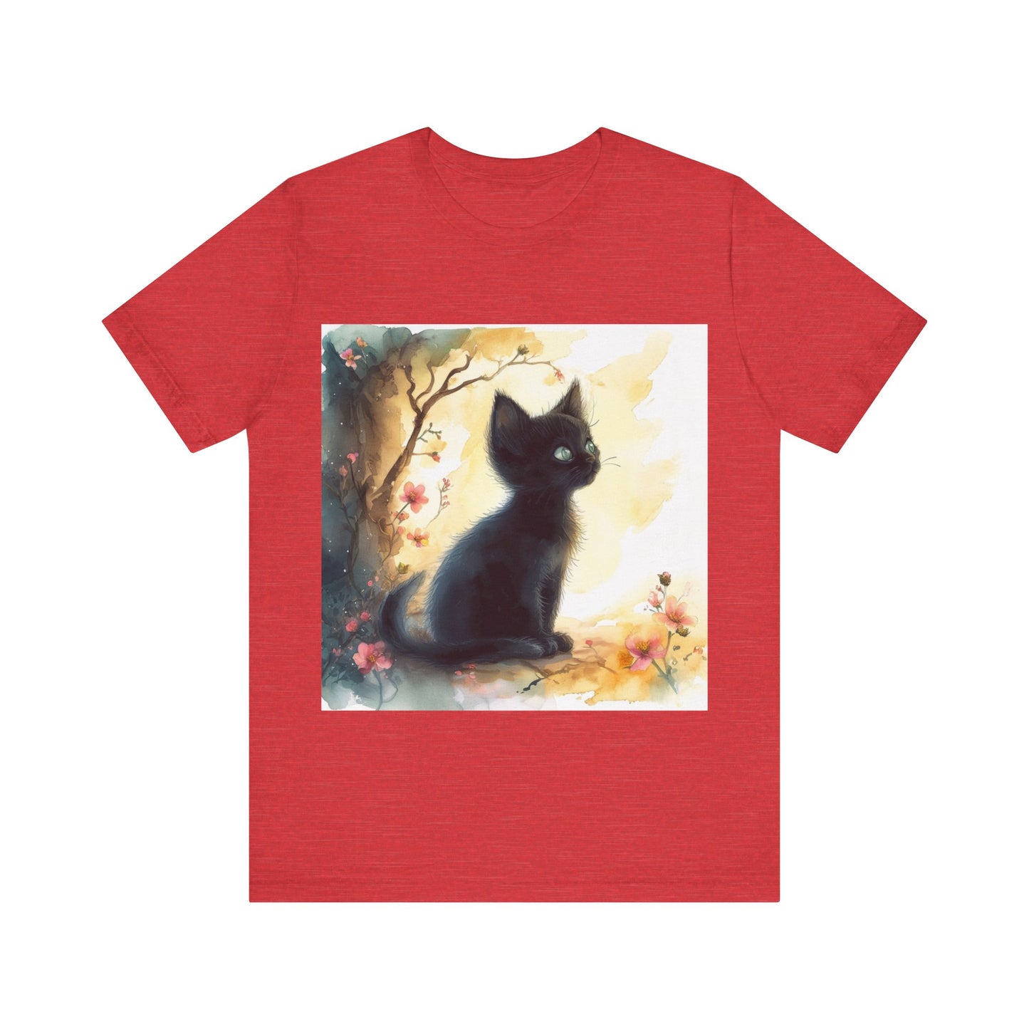 Floral Black Kitten Unisex Jersey Short Sleeve Tee