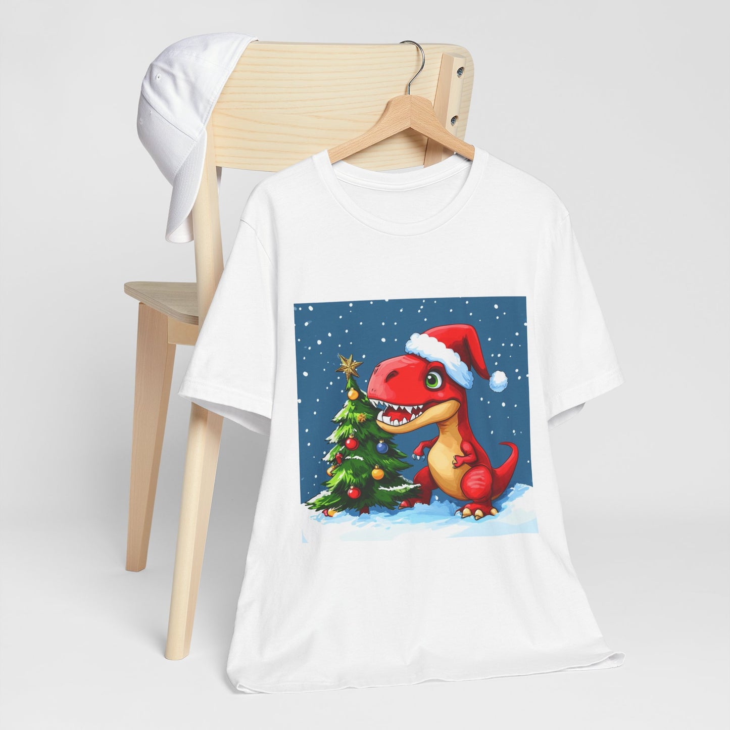 Red T-Rex Christmas Unisex Jersey Short Sleeve Tee