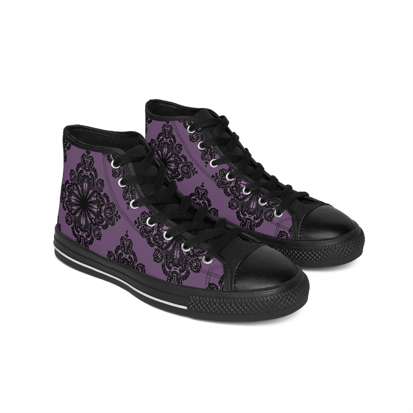 Purple and Black Damask Pattern Women's Classic Sneakers