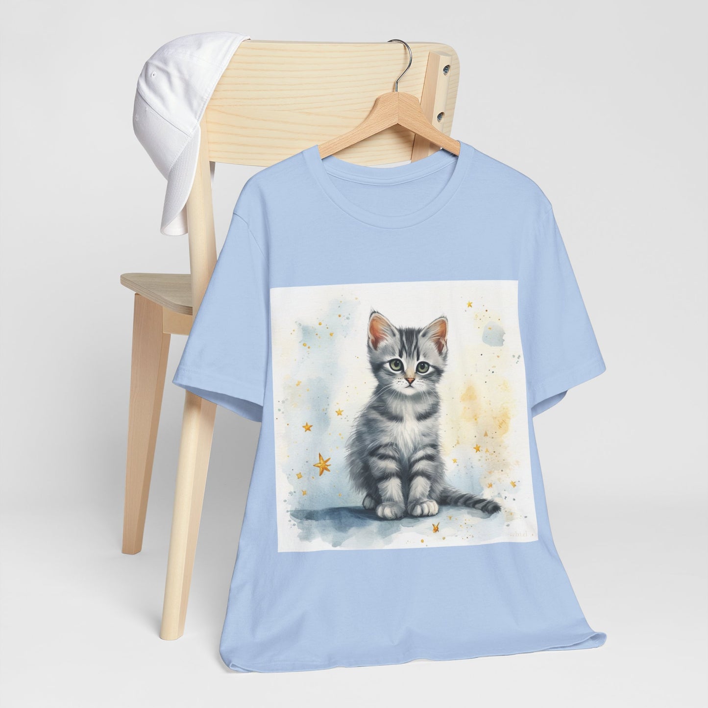 Watercolor Gray Striped Kitten Unisex Jersey Short Sleeve Tee