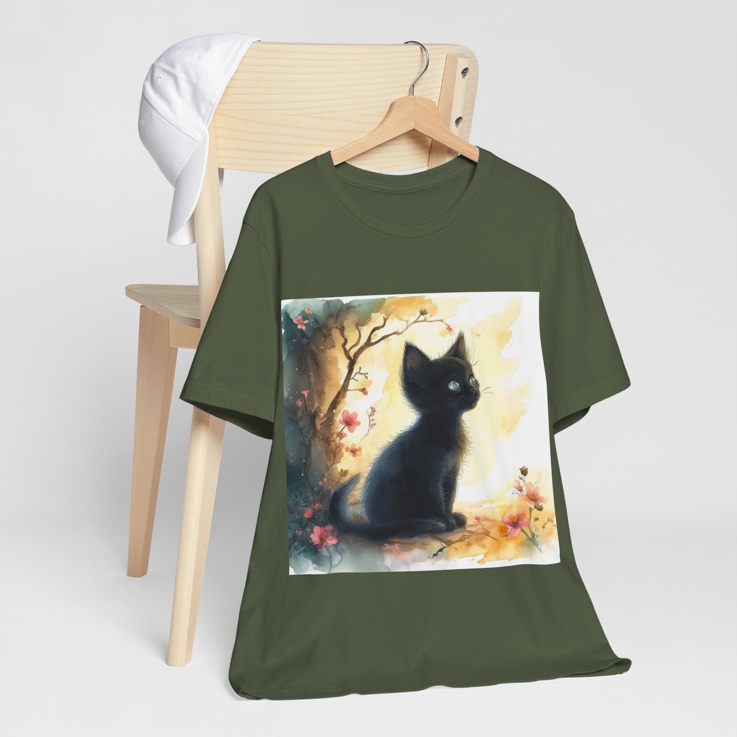 Floral Black Kitten Unisex Jersey Short Sleeve Tee