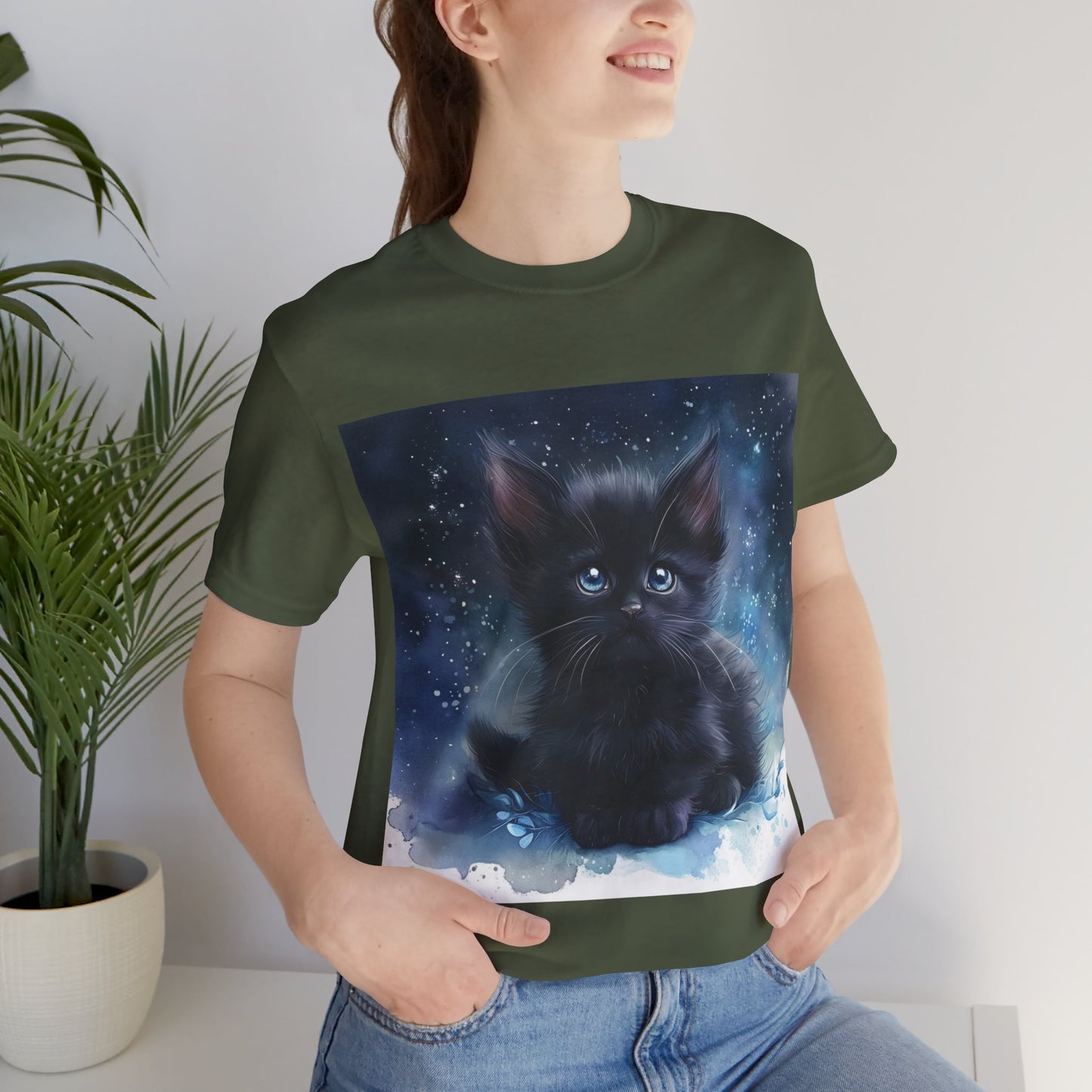 Starry Sky Black Kitten Unisex Jersey Short Sleeve Tee