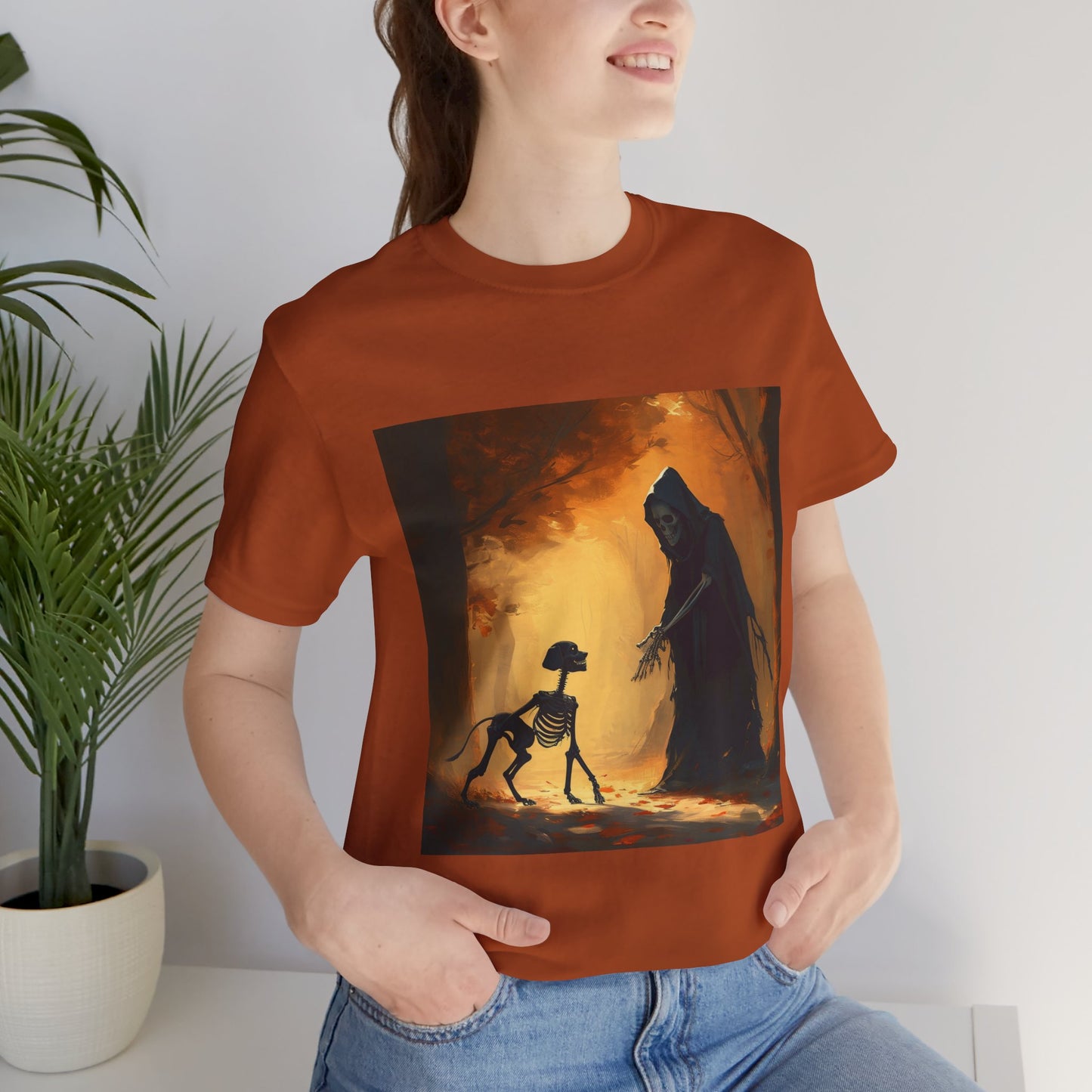 Grim Reaper Playing Fetch Unisex Jersey Short Sleeve Tee