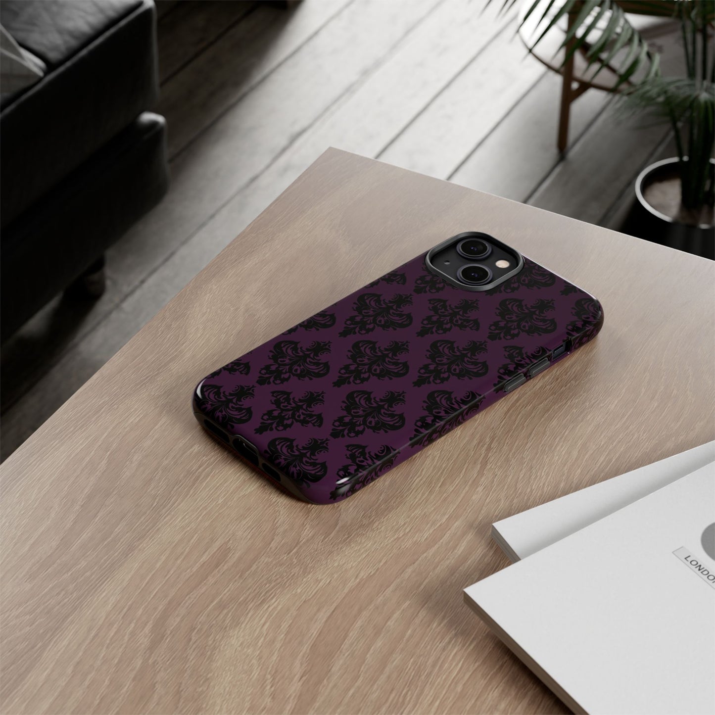 Purple and Black Victorian Damask Pattern Tough Cases