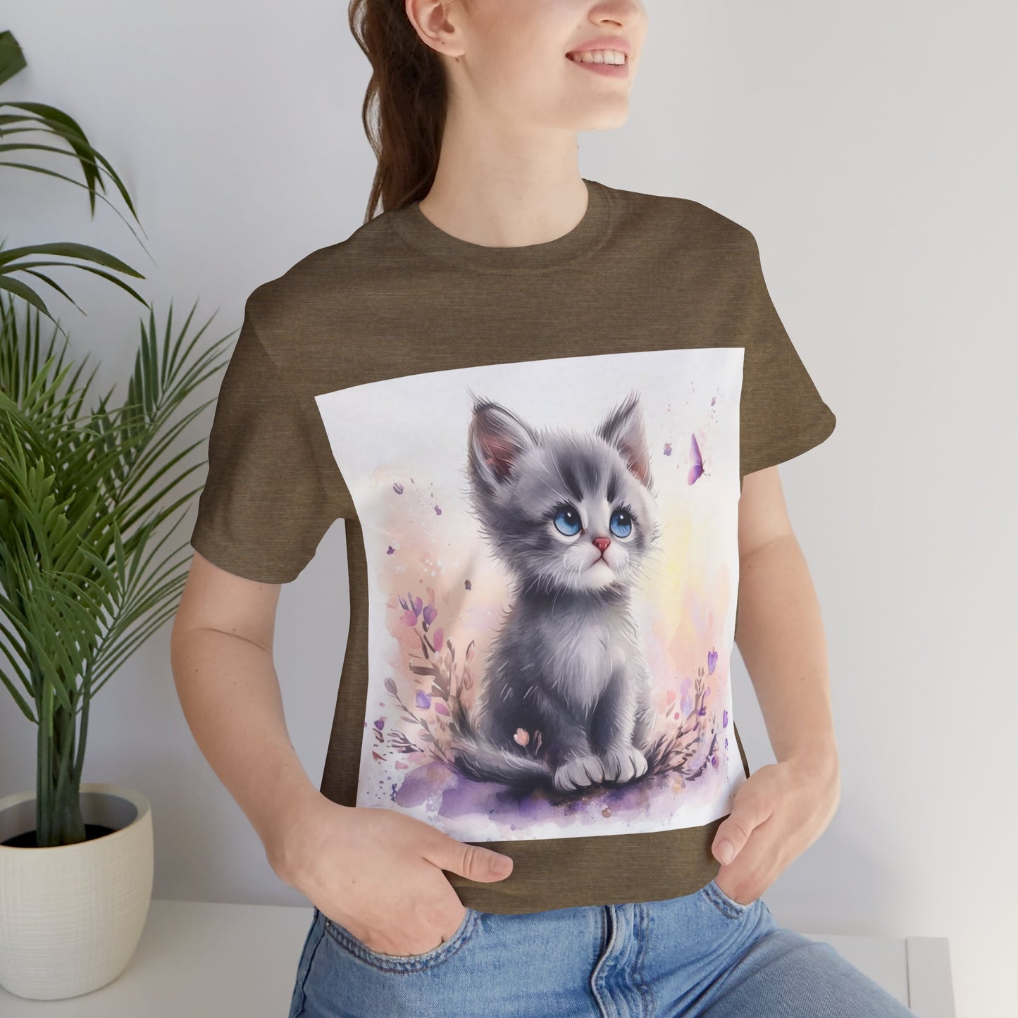 Butterfly Gray Kitten Unisex Jersey Short Sleeve Tee