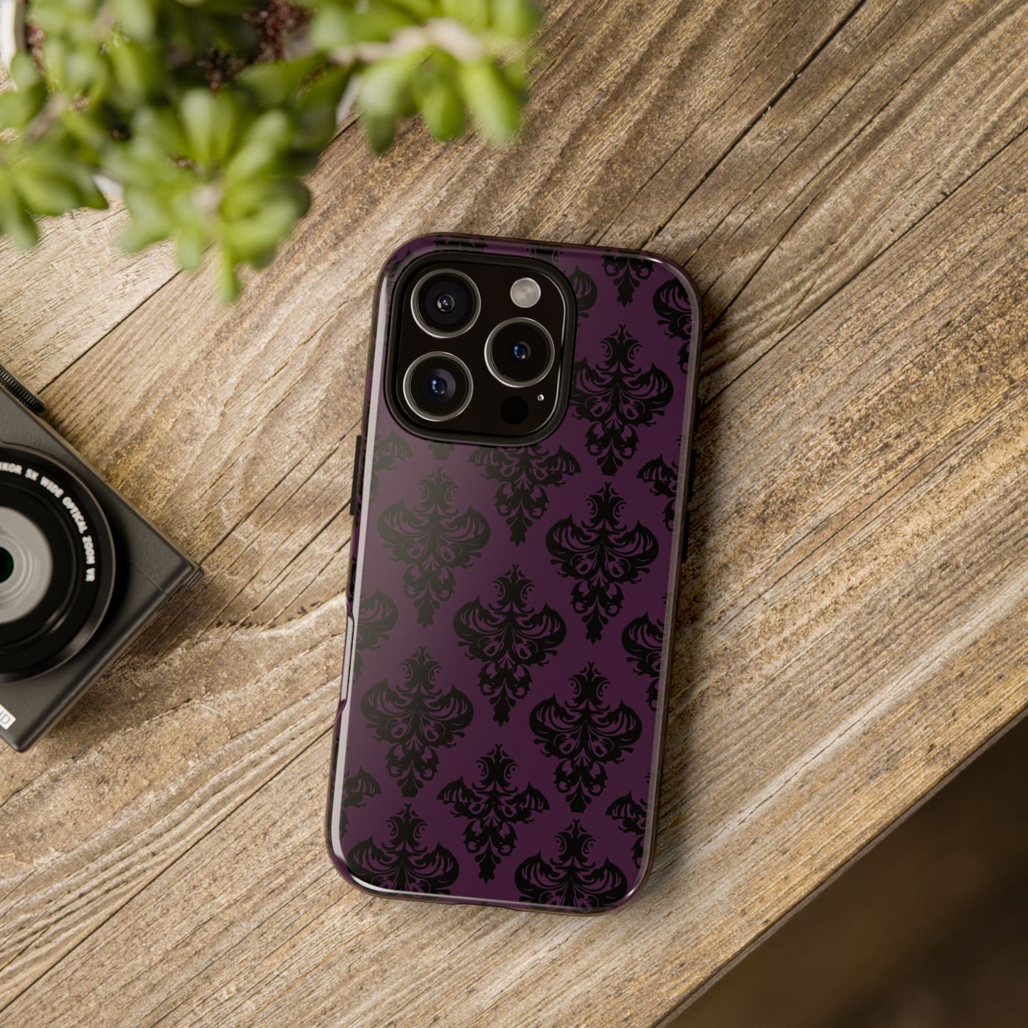 Purple and Black Victorian Damask Pattern Tough Cases