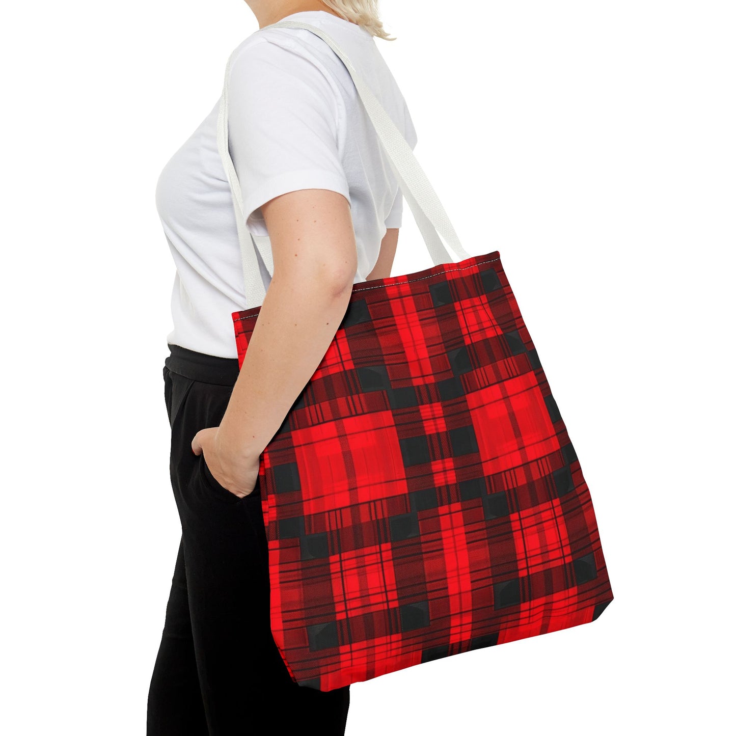 Red and Black Plaid Pattern Tote Bag (AOP)