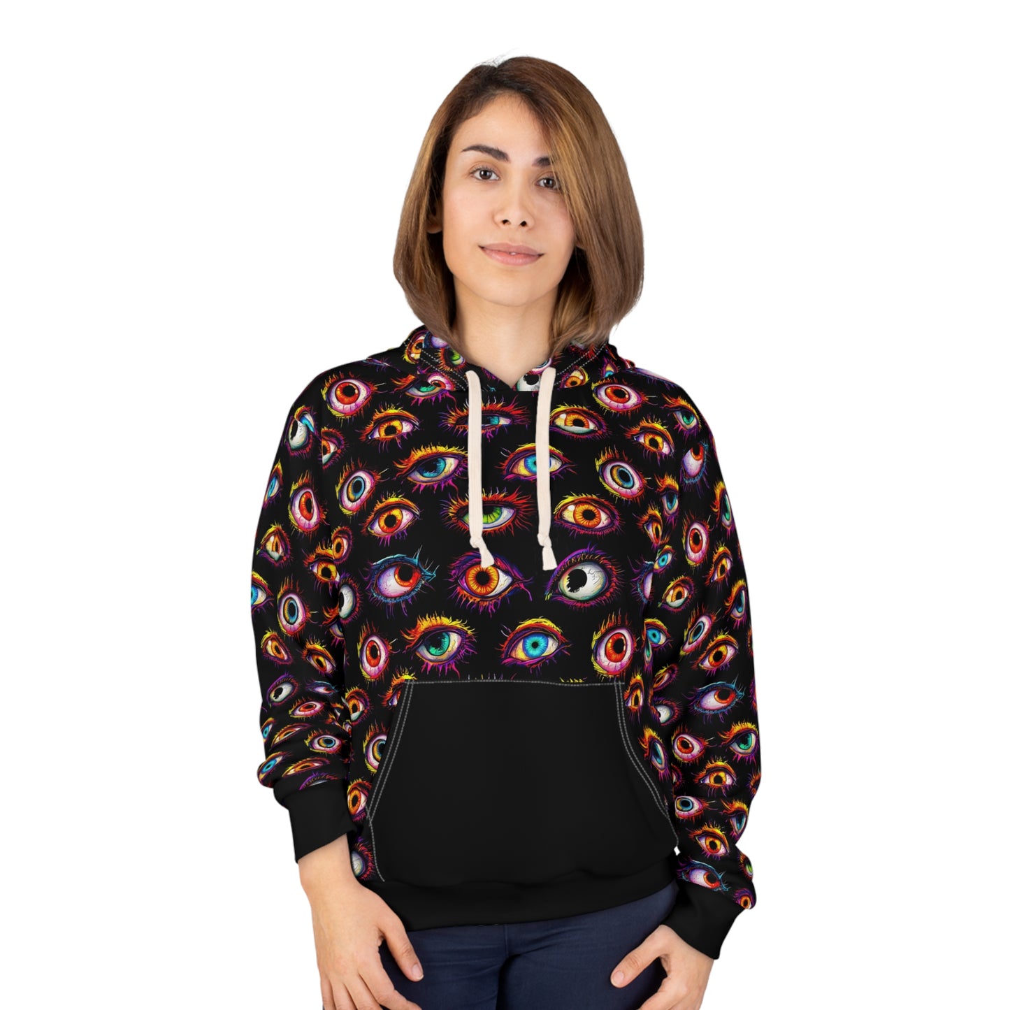 Colorful Spooky Eye Pattern Unisex Pullover Hoodie (AOP)