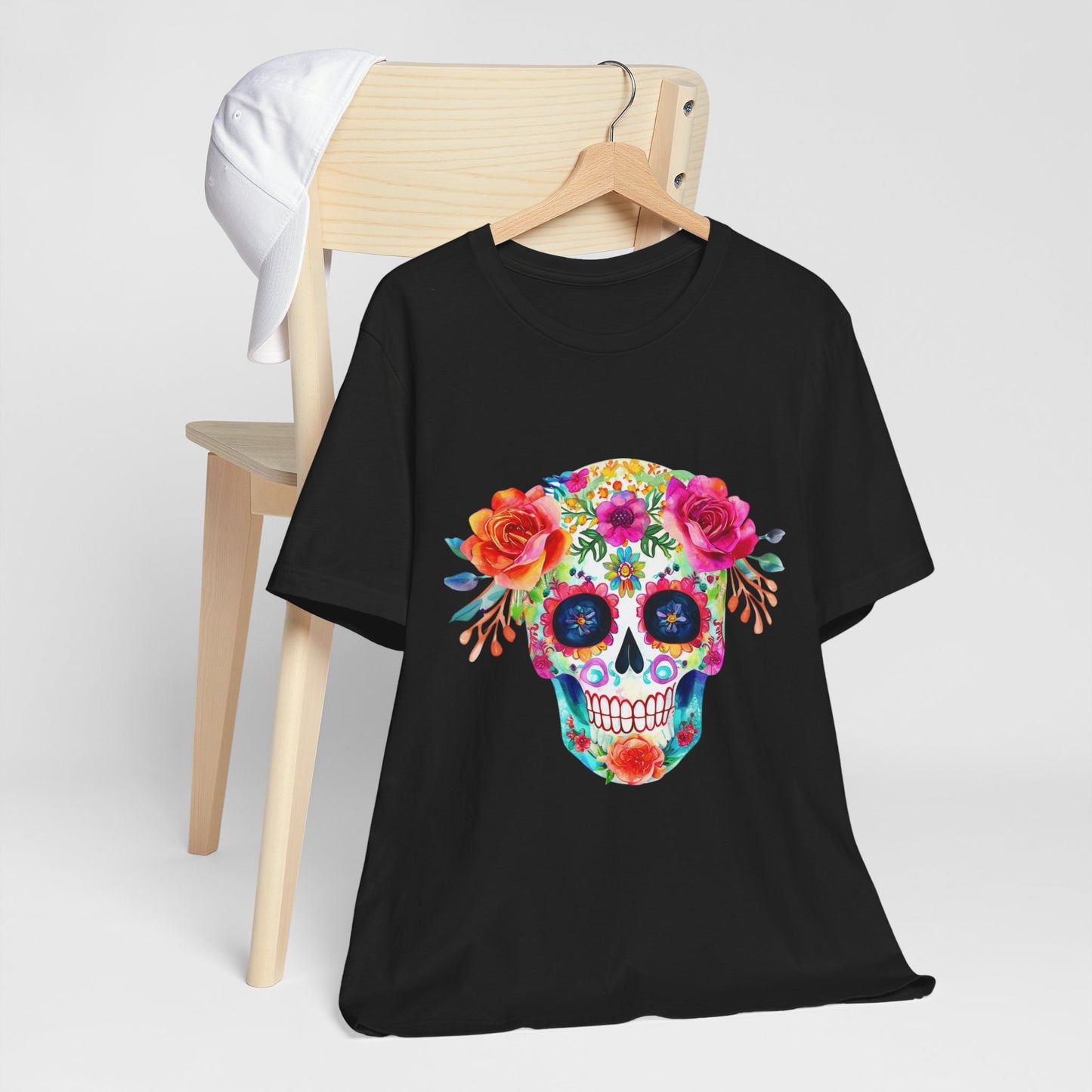 Day of the Dead Floral Sugar Skull Unisex Jersey Short Sleeve Tee