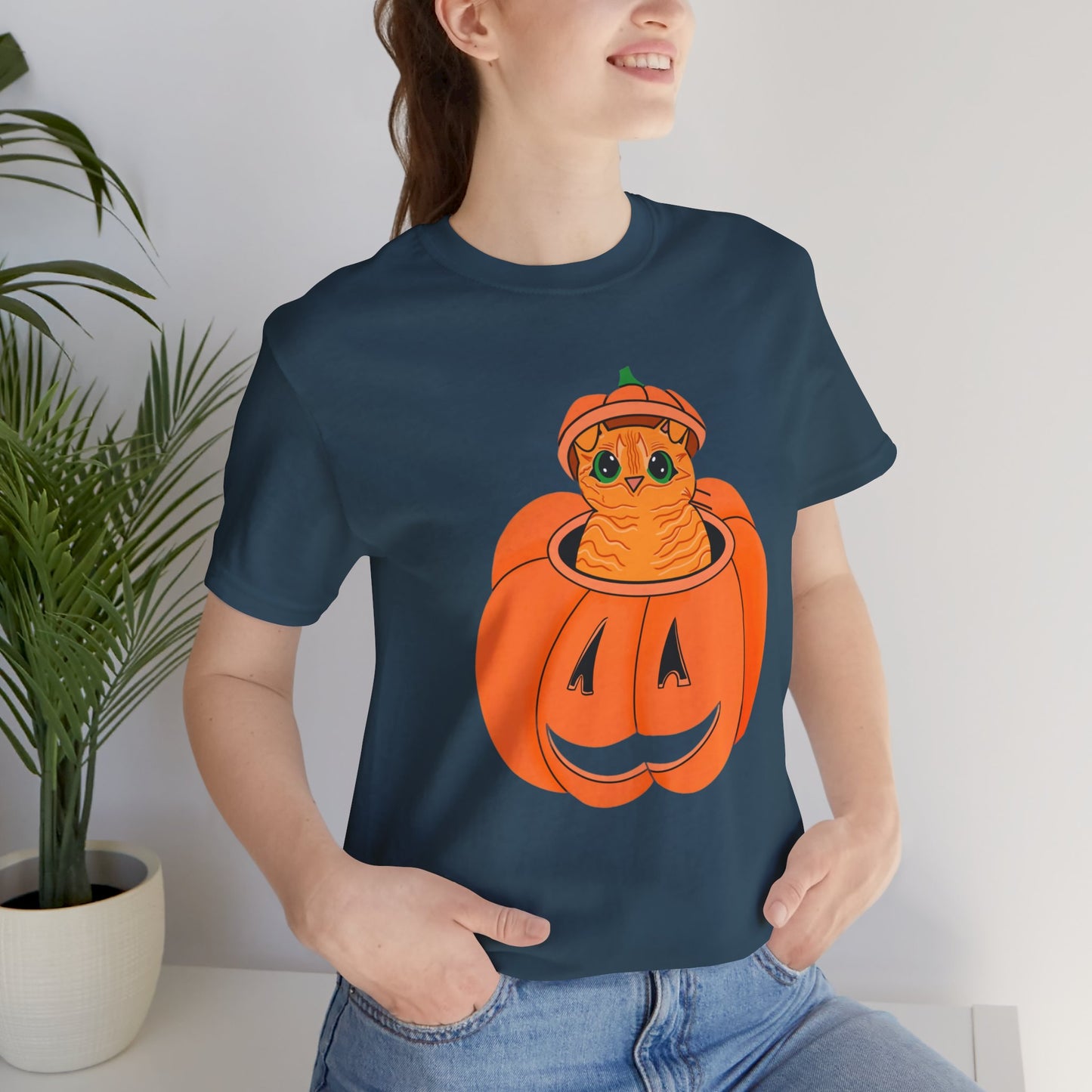 Cute Orange Cat Halloween Unisex Jersey Short Sleeve Tee