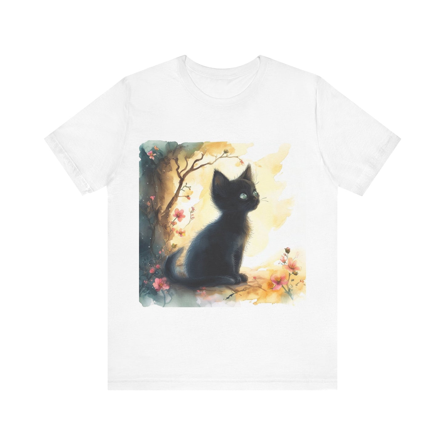 Floral Black Kitten Unisex Jersey Short Sleeve Tee