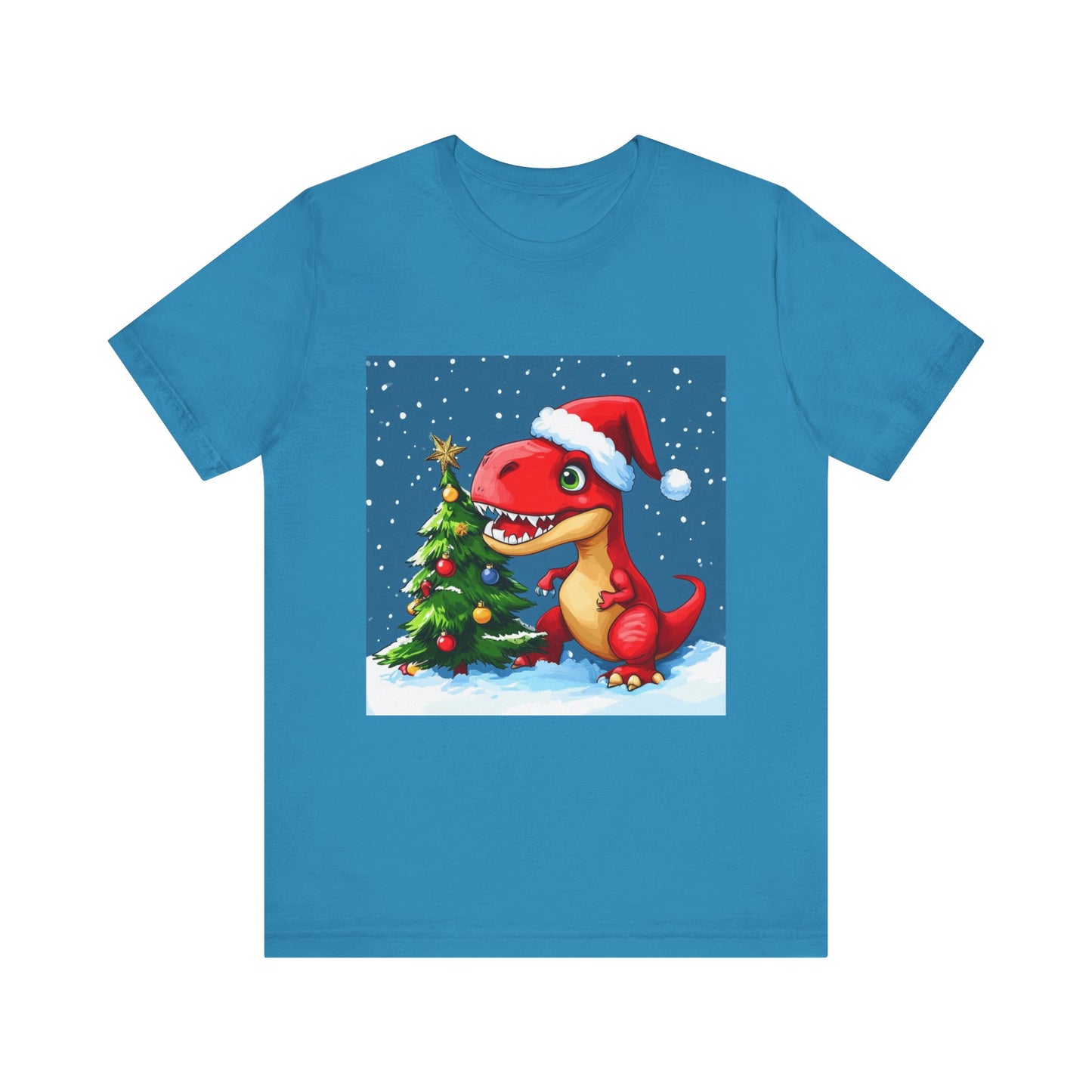 Red T-Rex Christmas Unisex Jersey Short Sleeve Tee