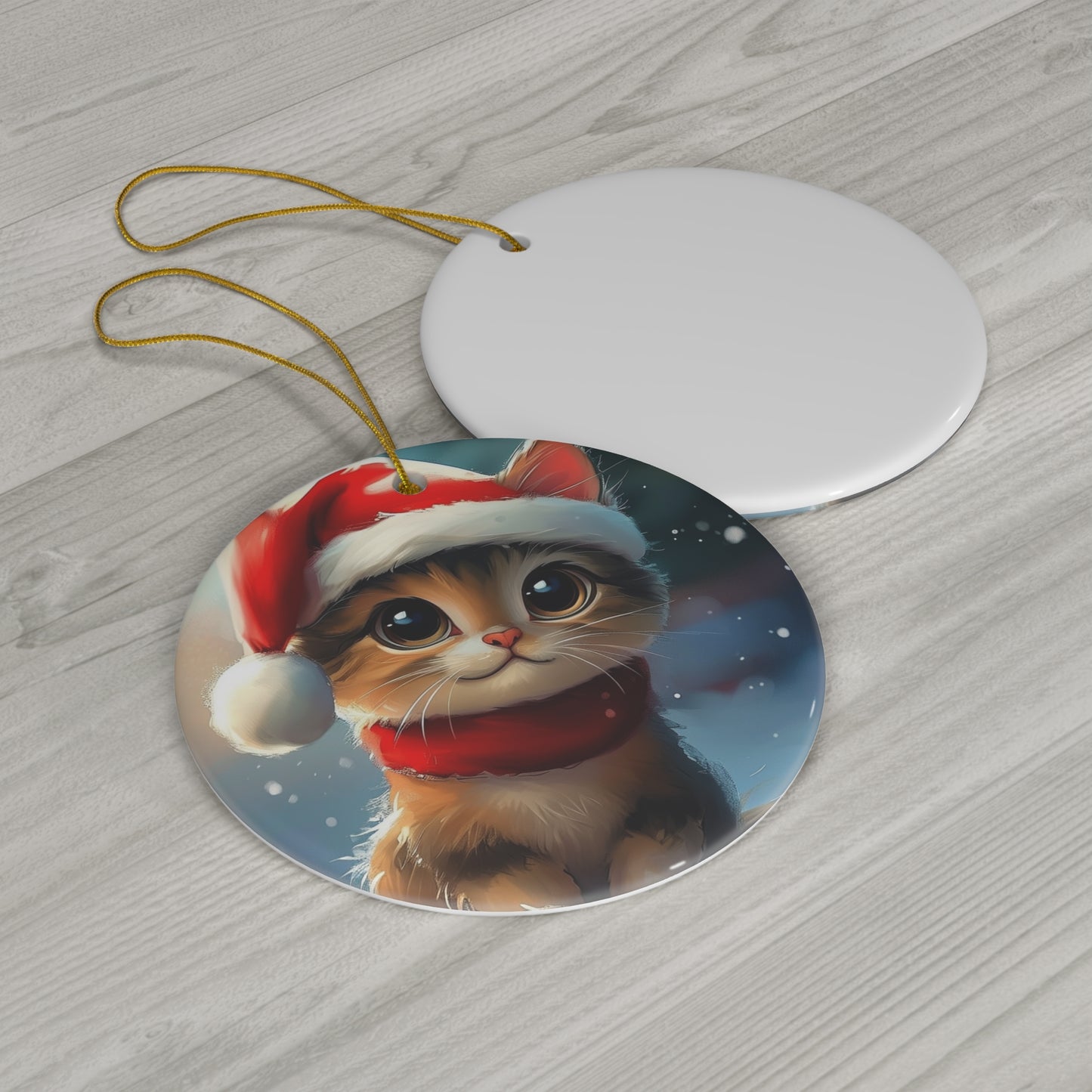 Cute Santa Hat Cat Ceramic Ornament, 3 Shapes