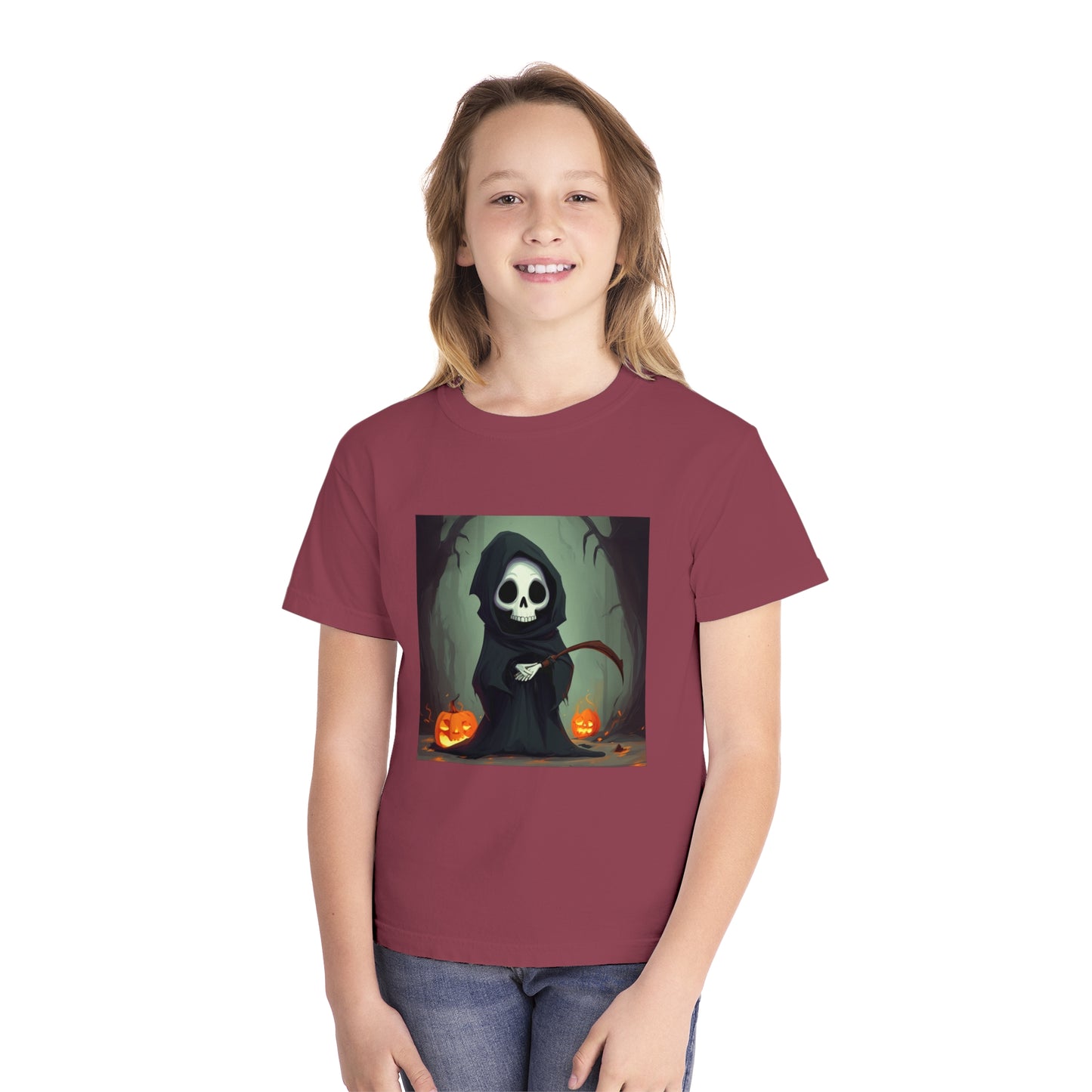 Spooky Forest Grim Reaper Youth Midweight Tee