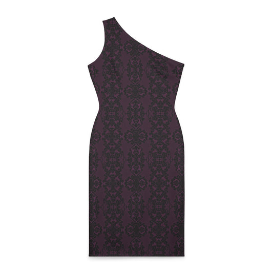 Purple Stripe Lace Pattern Shoulder Dress (AOP)