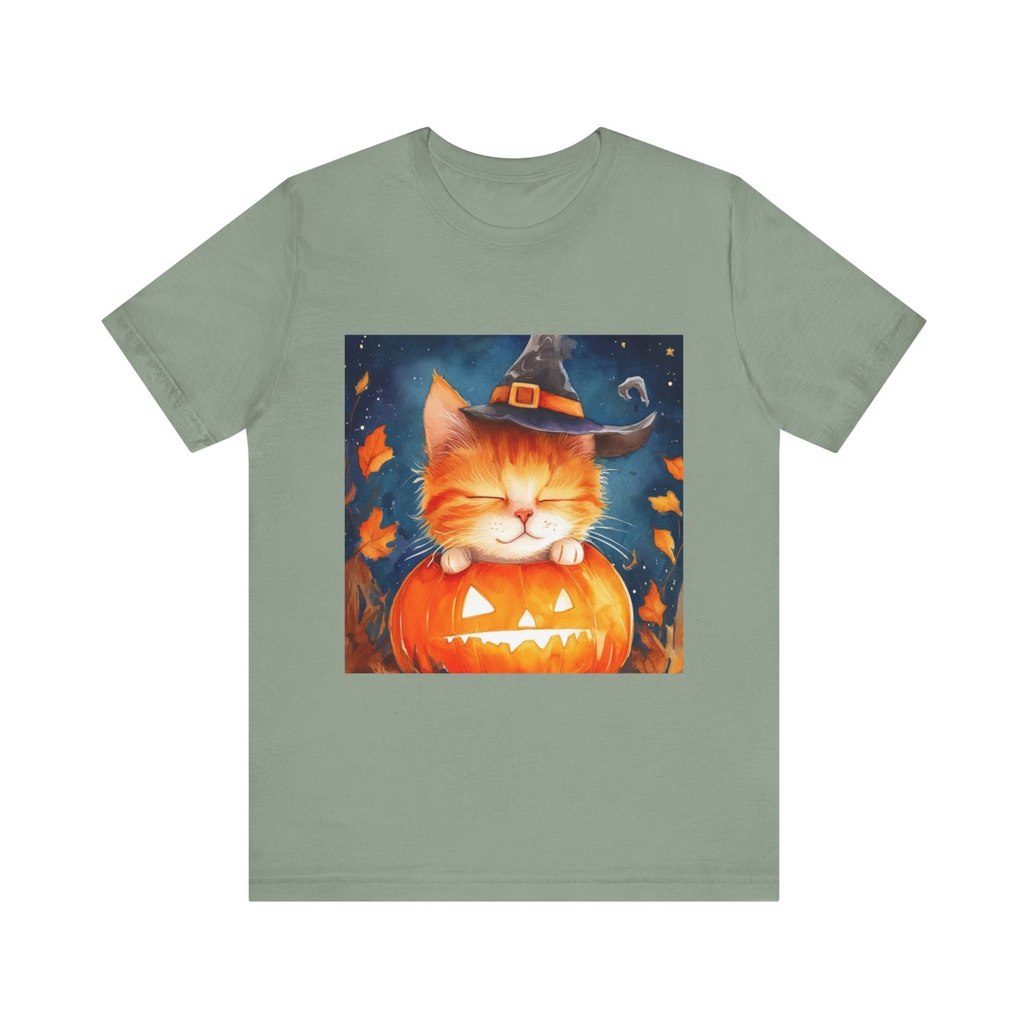 Cute Orange Cat on a pumpkin Unisex Jersey Short Sleeve Tee