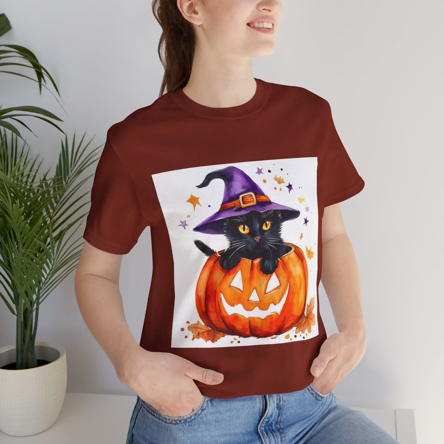 Cute Halloween Cat Jack o Lantern Unisex Jersey Short Sleeve Tee