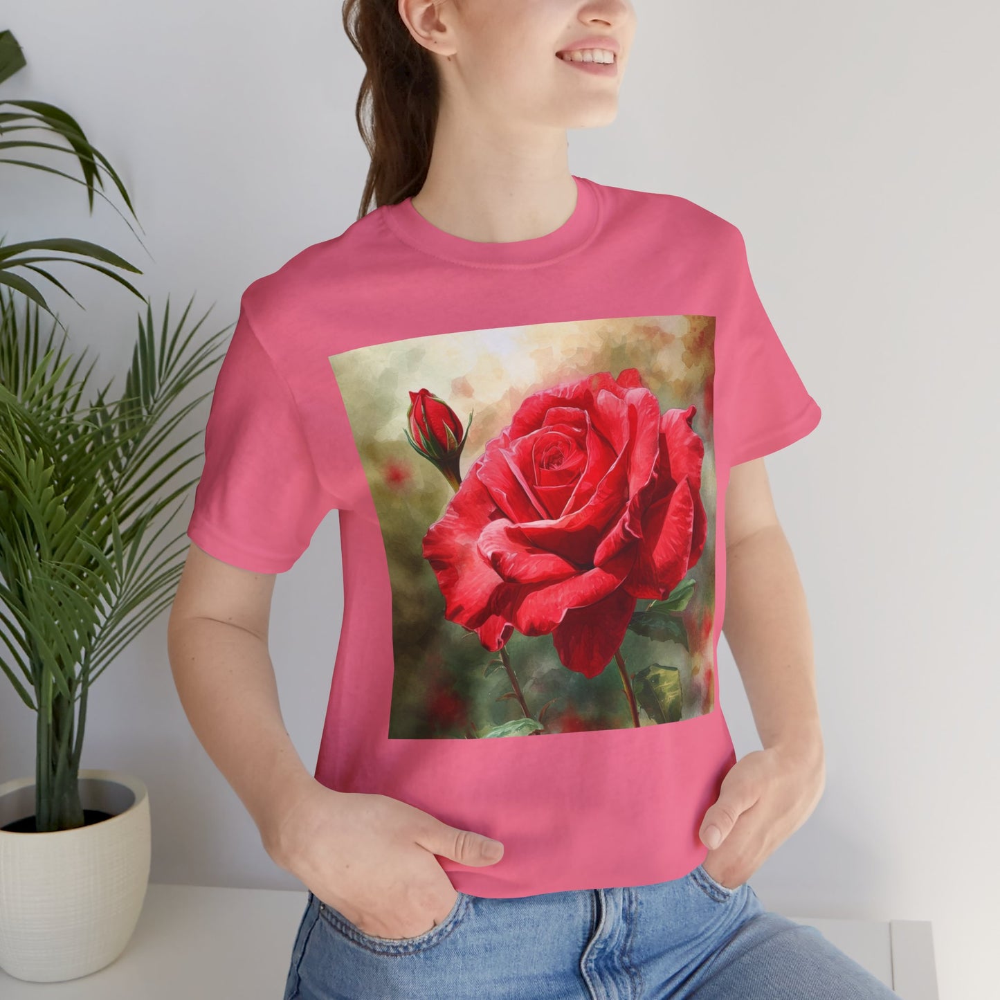 Elegant Rose Short Sleeve Tee - Perfect for Nature Lovers & Everyday Comfort