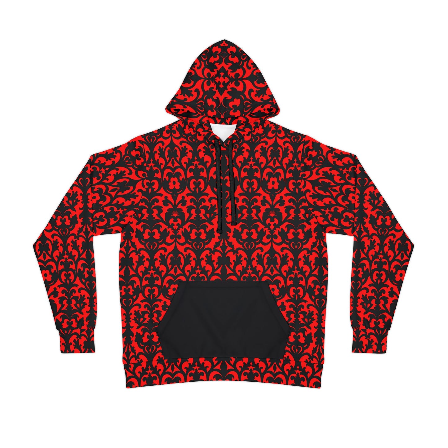 Red and Black Damask Gothic Wallpaper Style Pattern Athletic Hoodie (AOP)