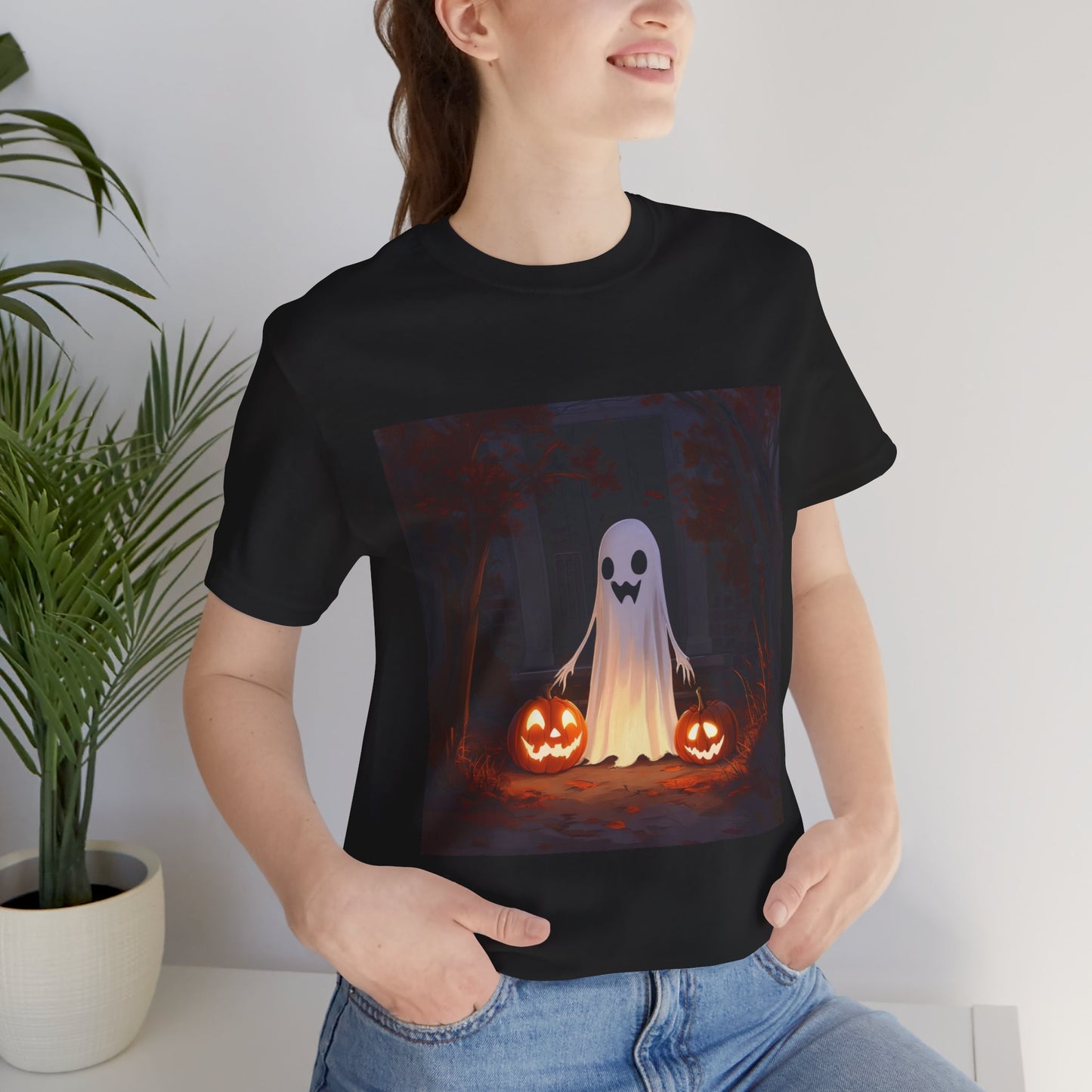 Cute Ghost and Pumpkins Unisex Jersey Short Sleeve Tee