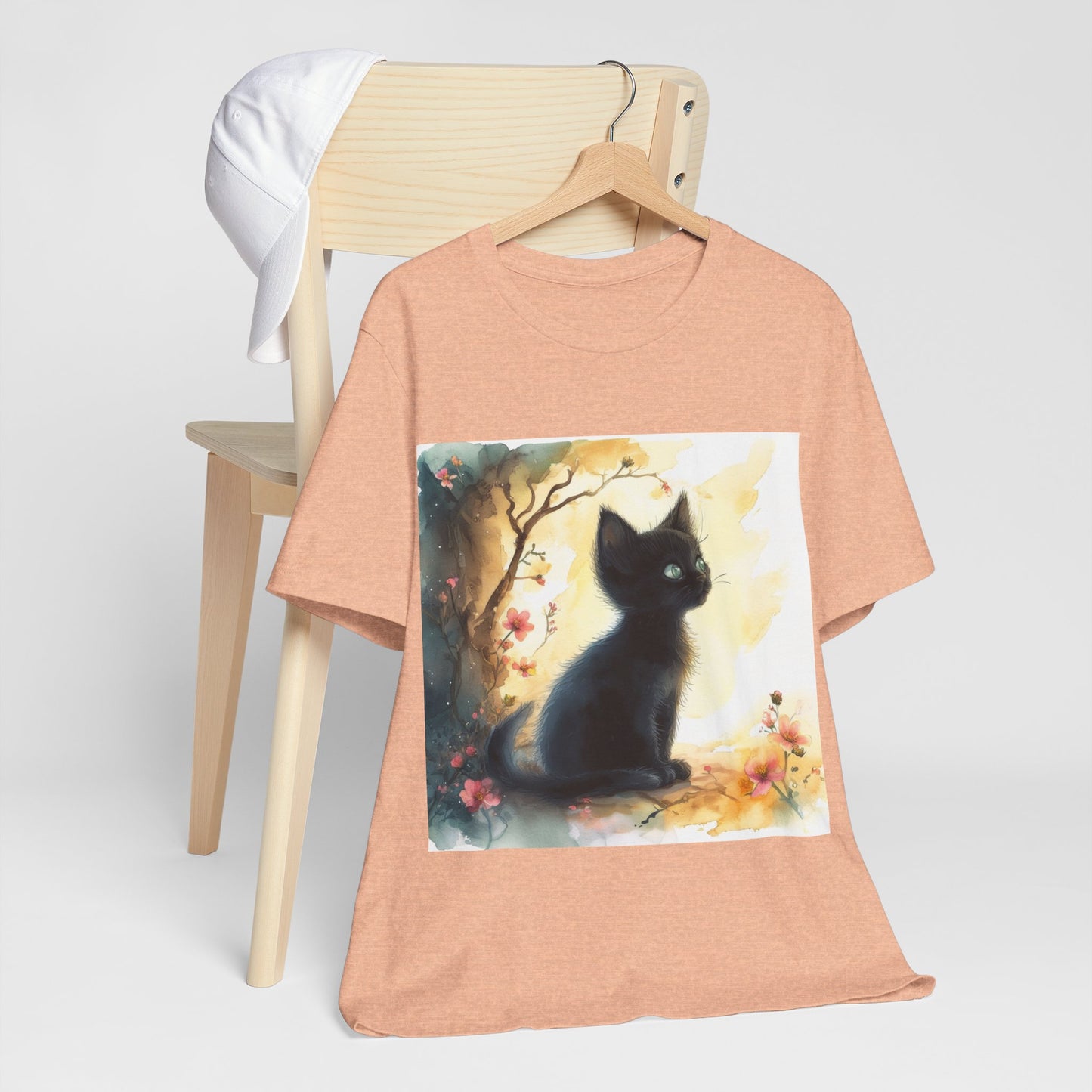 Floral Black Kitten Unisex Jersey Short Sleeve Tee