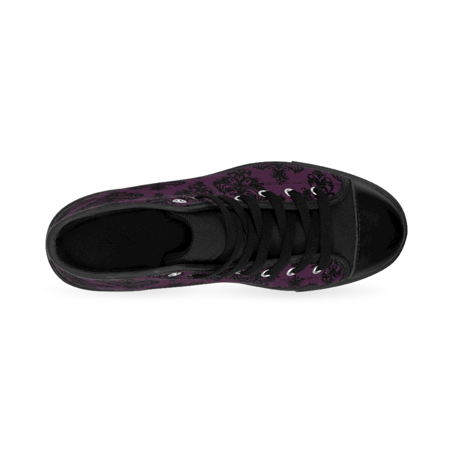 Purple and Black Victorian Damask Pattern Women's Classic Sneakers