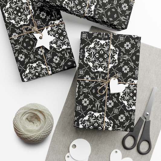 Black and Gray Flower Pattern Gift Wrap Papers