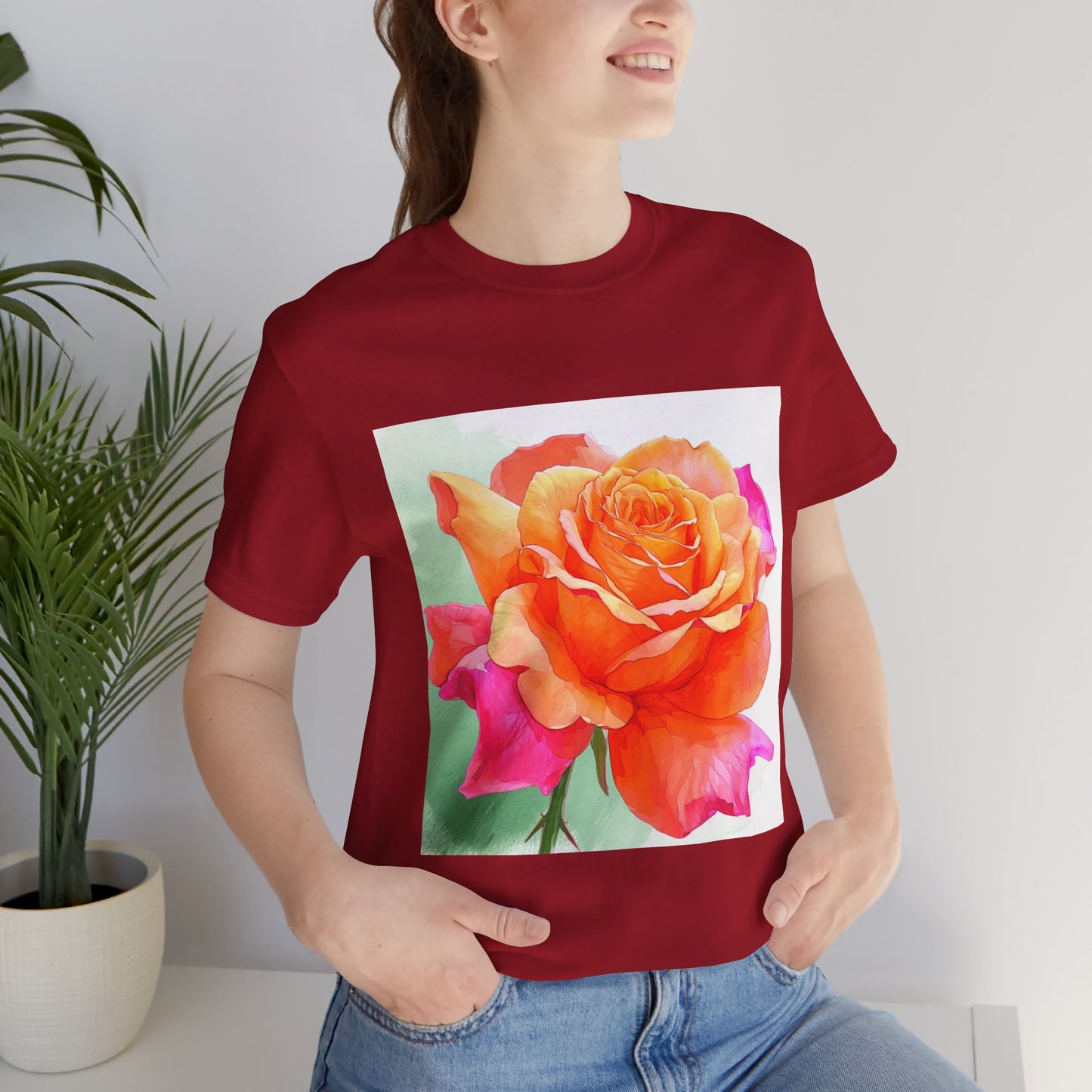 Radiant Rose Art Unisex Jersey Tee - Vibrant Rose Design
