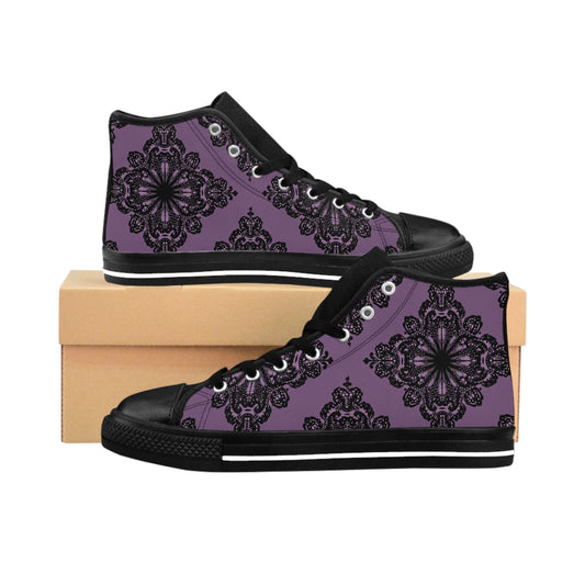 Purple and Black Damask Pattern Women's Classic Sneakers