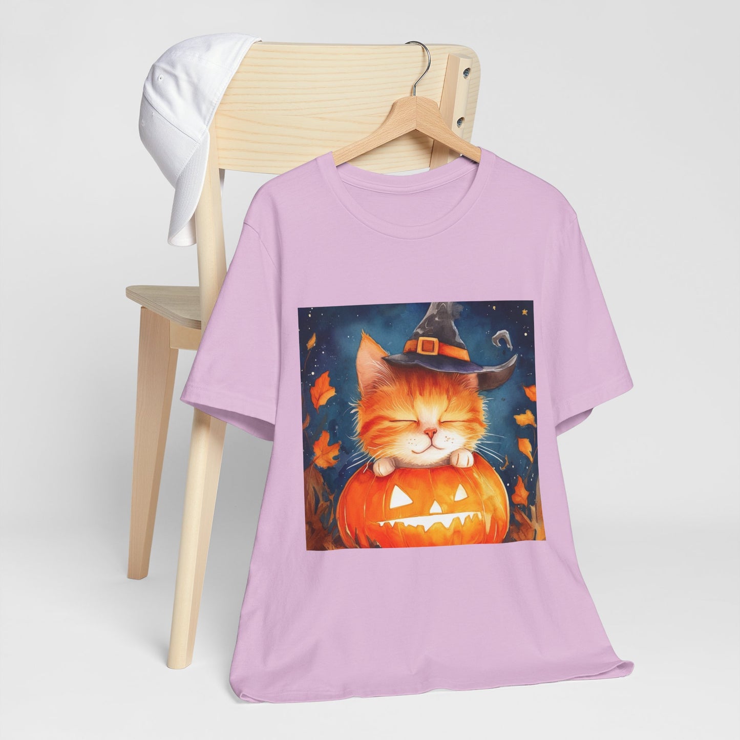 Cute Orange Cat on a pumpkin Unisex Jersey Short Sleeve Tee