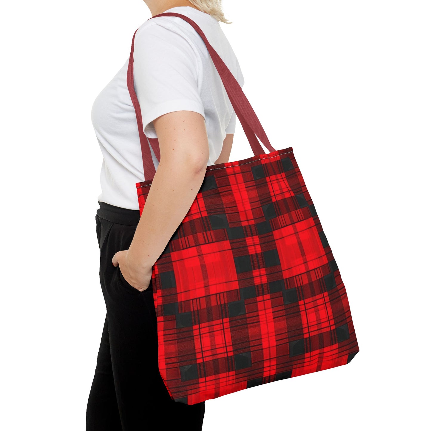 Red and Black Plaid Pattern Tote Bag (AOP)