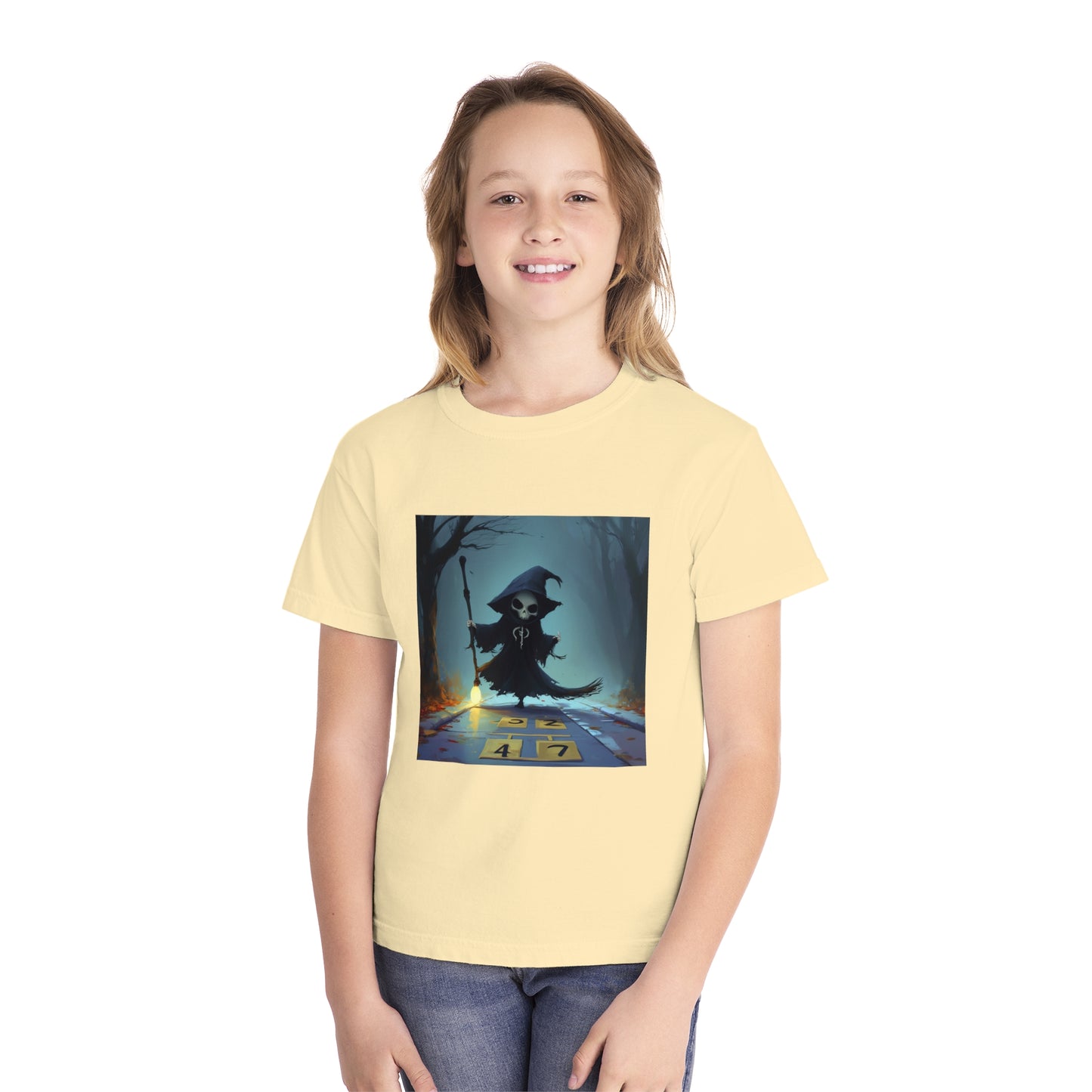 Grim Reaper Playing Hopscotch Youth Midweight Tee