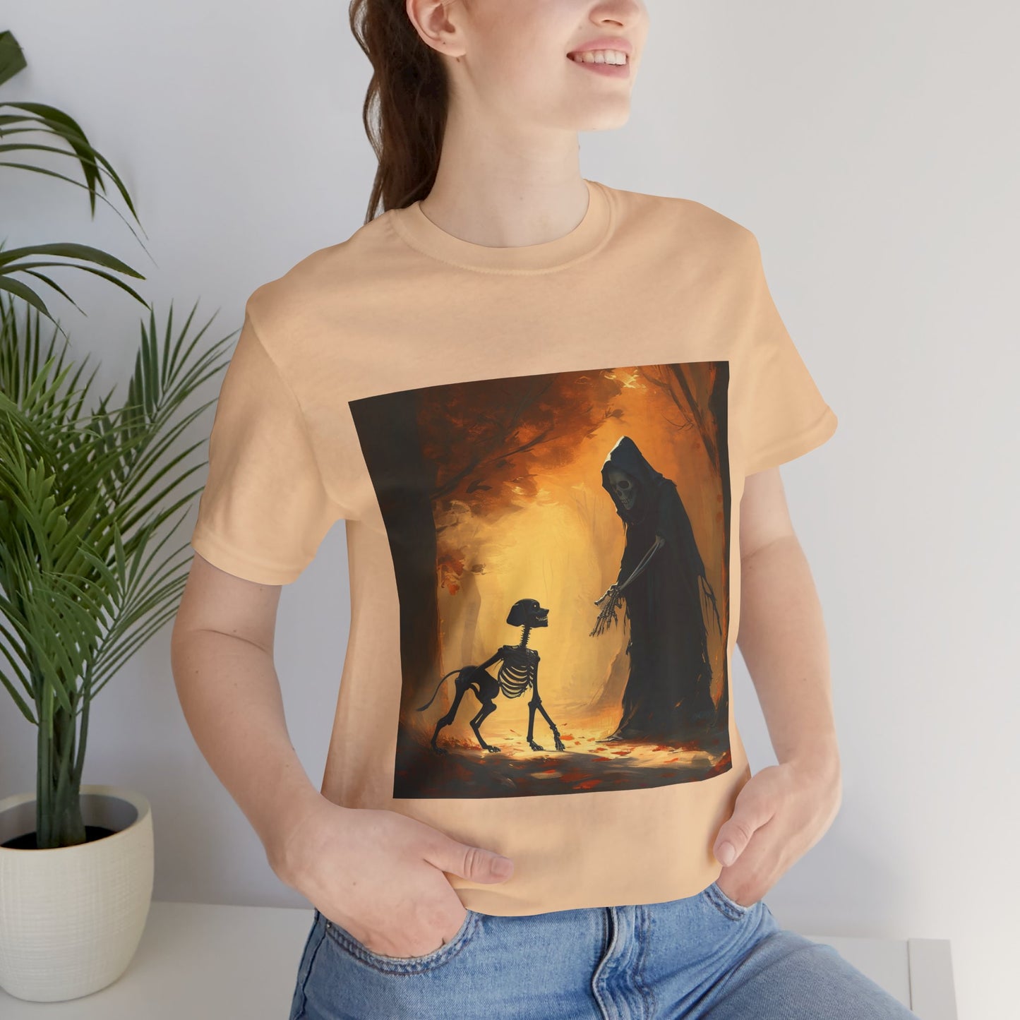 Grim Reaper Playing Fetch Unisex Jersey Short Sleeve Tee