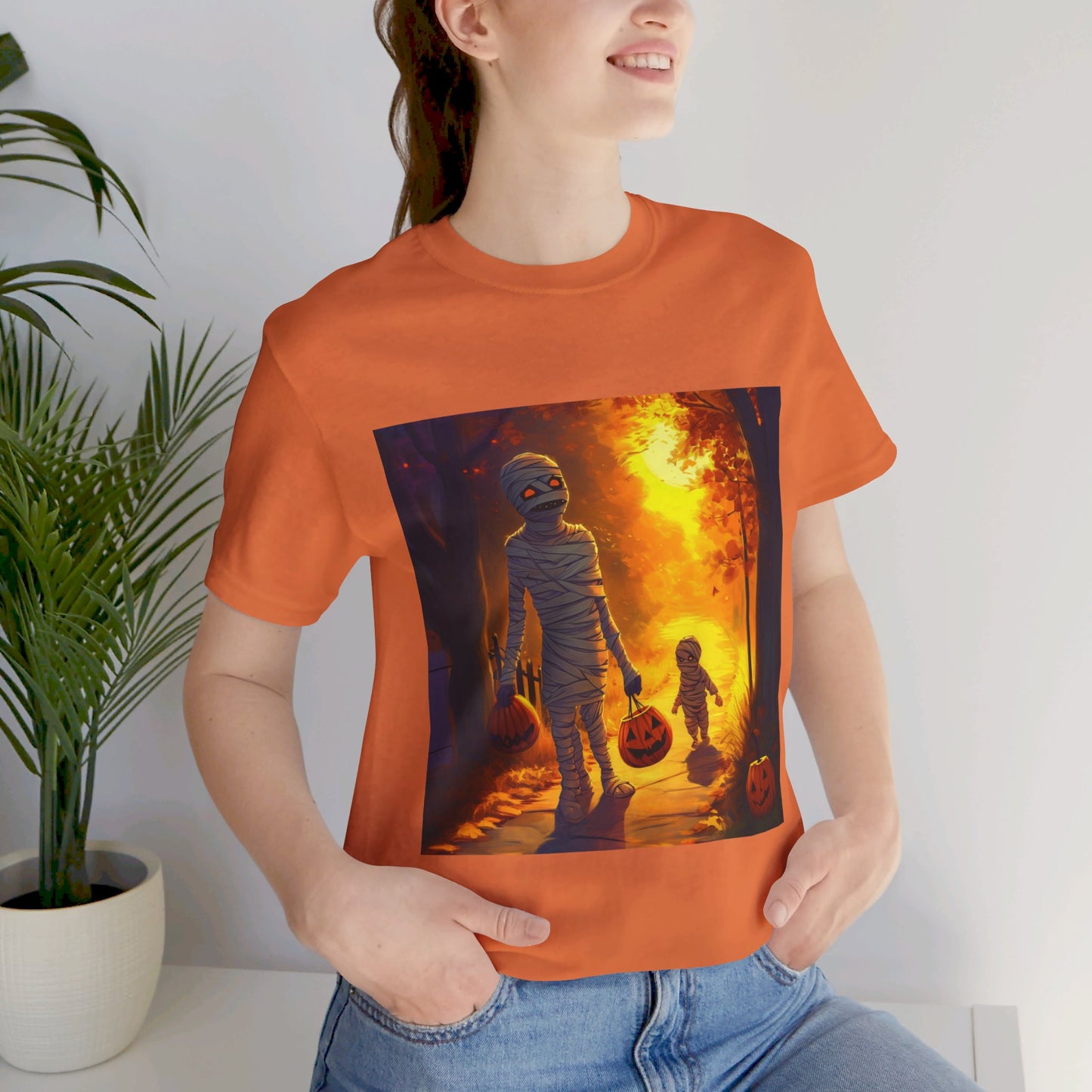 Trick or treating mummies Unisex Jersey Short Sleeve Tee