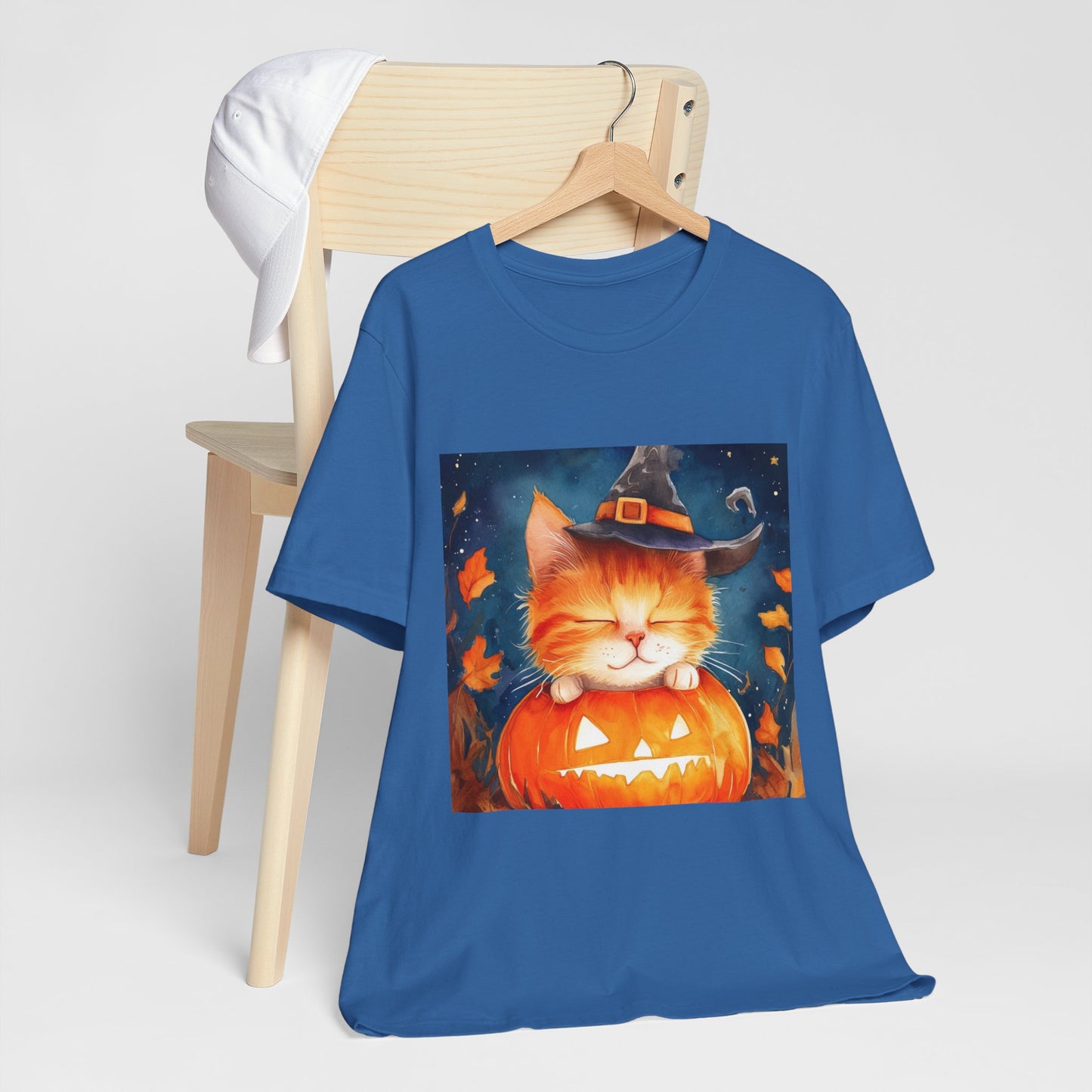 Cute Orange Cat on a pumpkin Unisex Jersey Short Sleeve Tee