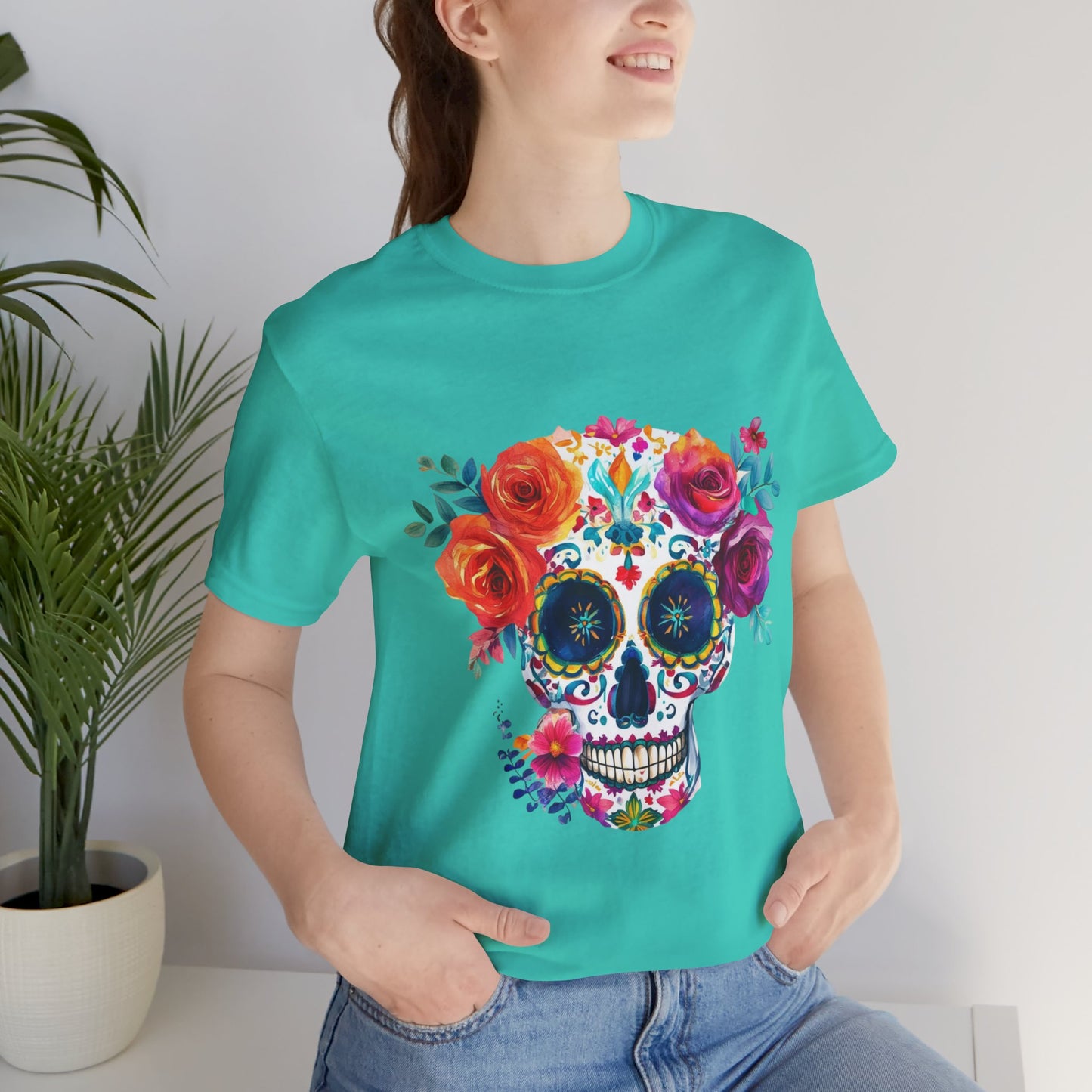 Day of the Dead Bright Sugar Skull Unisex Jersey Short Sleeve Tee