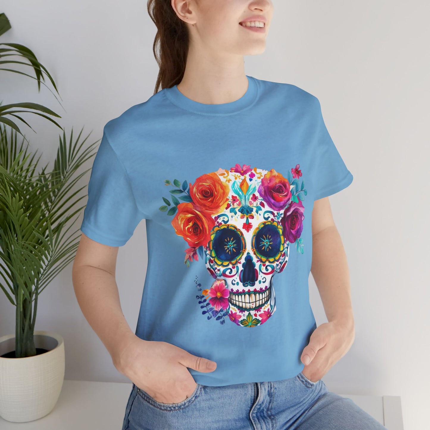 Day of the Dead Bright Sugar Skull Unisex Jersey Short Sleeve Tee