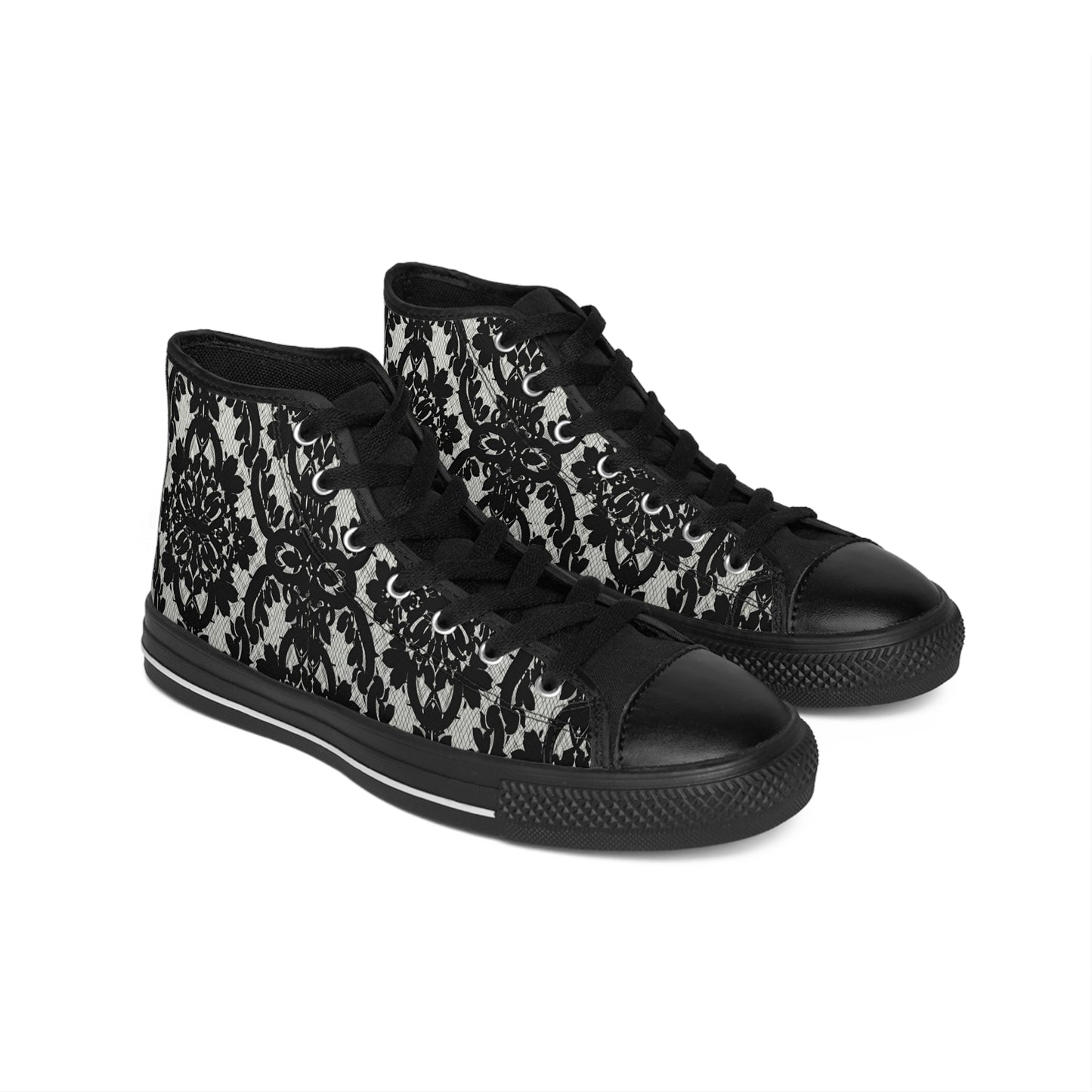 Elegant Gray and Black Lace Pattern Women's Classic Sneakers