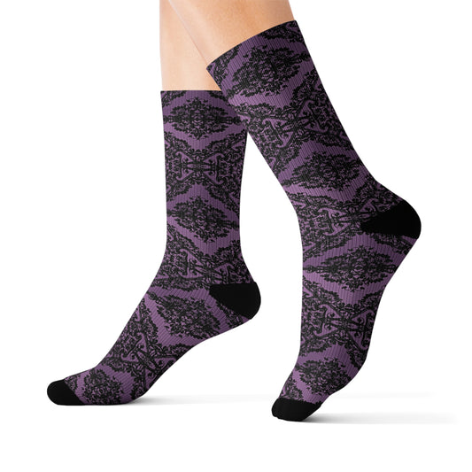 Intricate Black and Purple Pattern Sublimation Socks