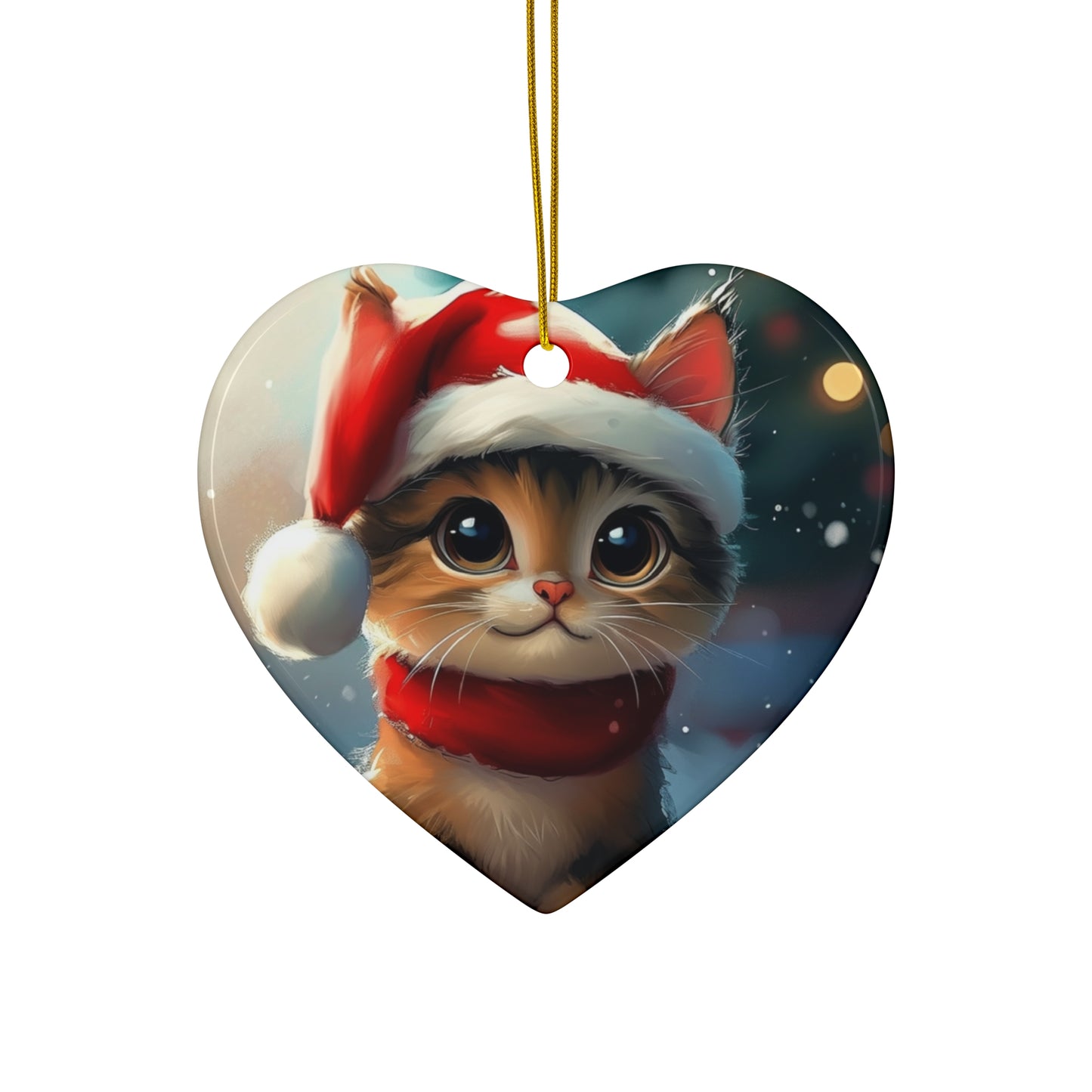 Cute Santa Hat Cat Ceramic Ornament, 3 Shapes