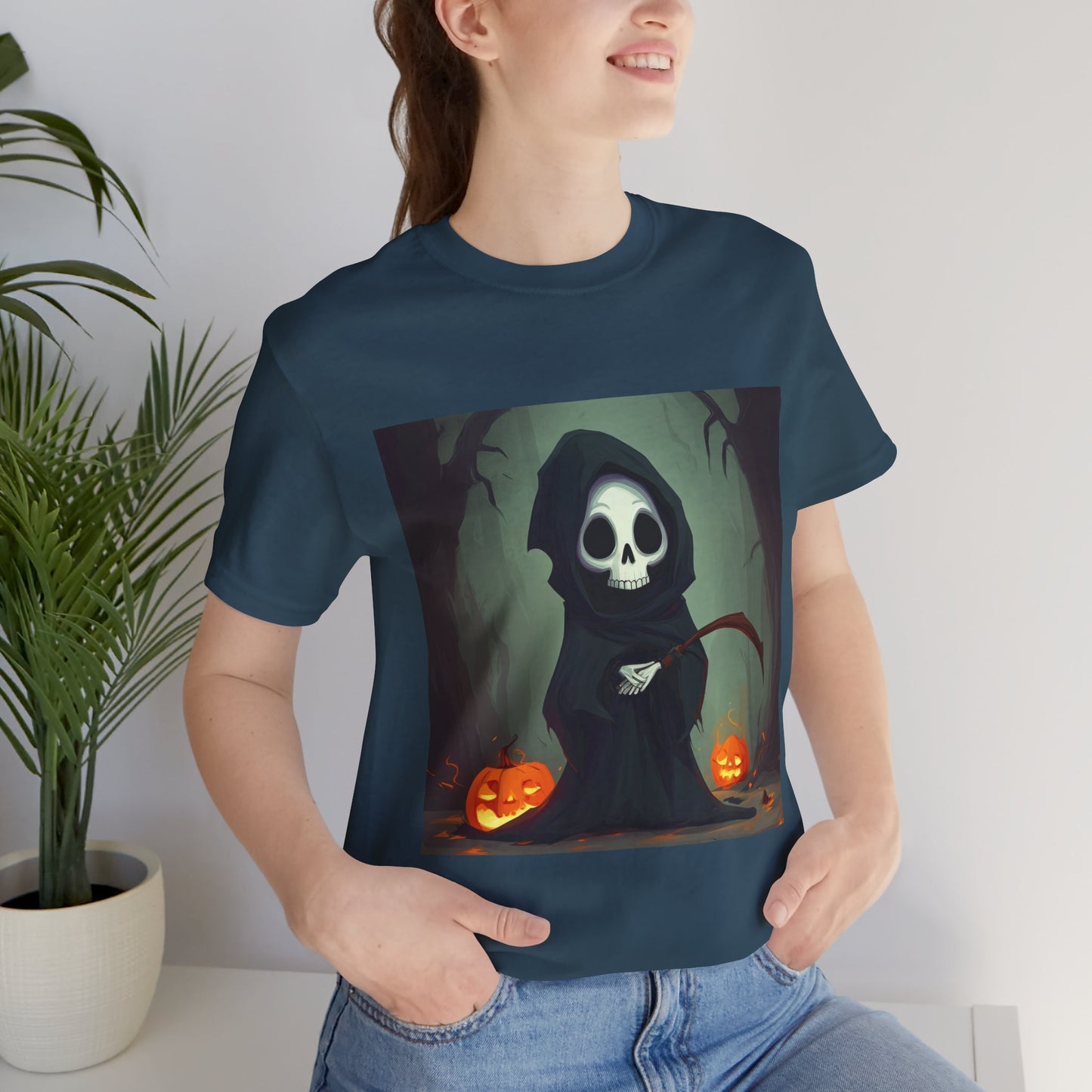 Spooky Forest Grim Reaper Unisex Jersey Short Sleeve Tee