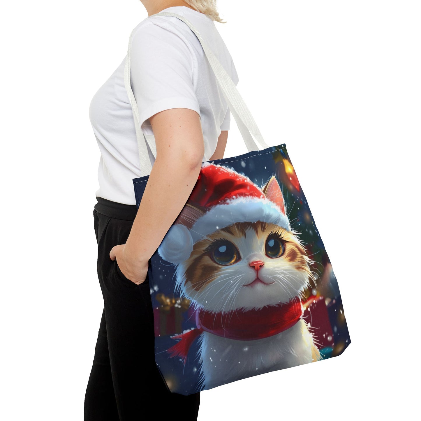 Cute Santa Hat Kitty Tote Bag (AOP)