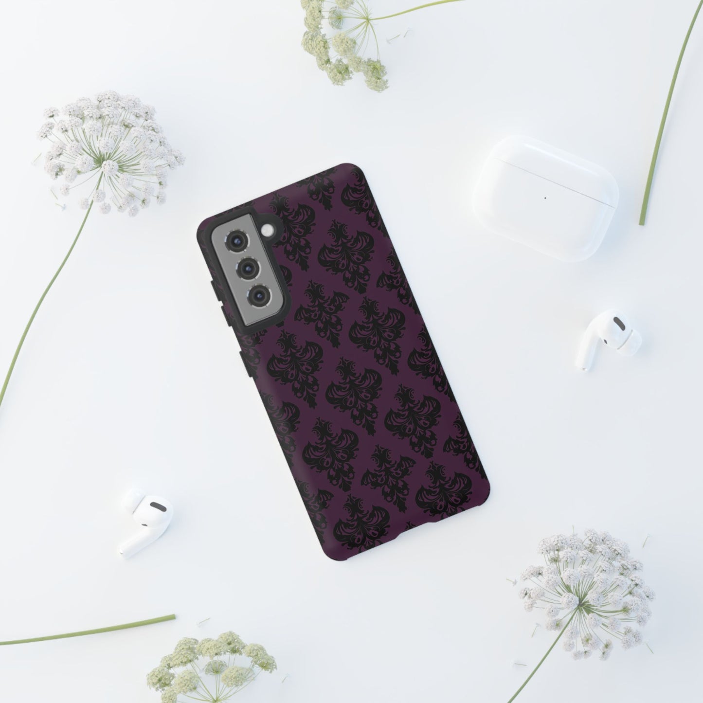 Purple and Black Victorian Damask Pattern Tough Cases