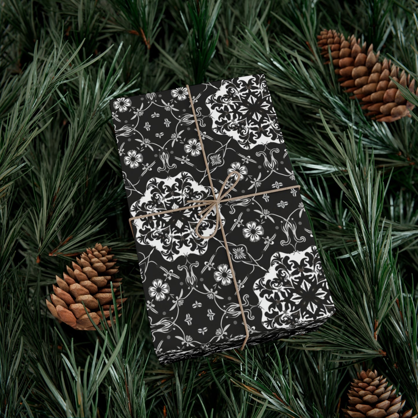 Black and Gray Flower Pattern Gift Wrap Papers