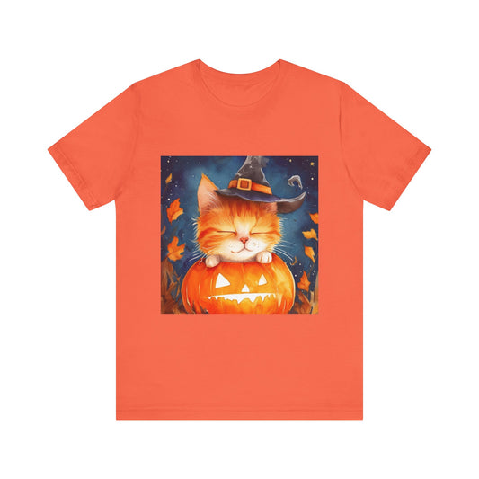 Cute Orange Cat on a pumpkin Unisex Jersey Short Sleeve Tee