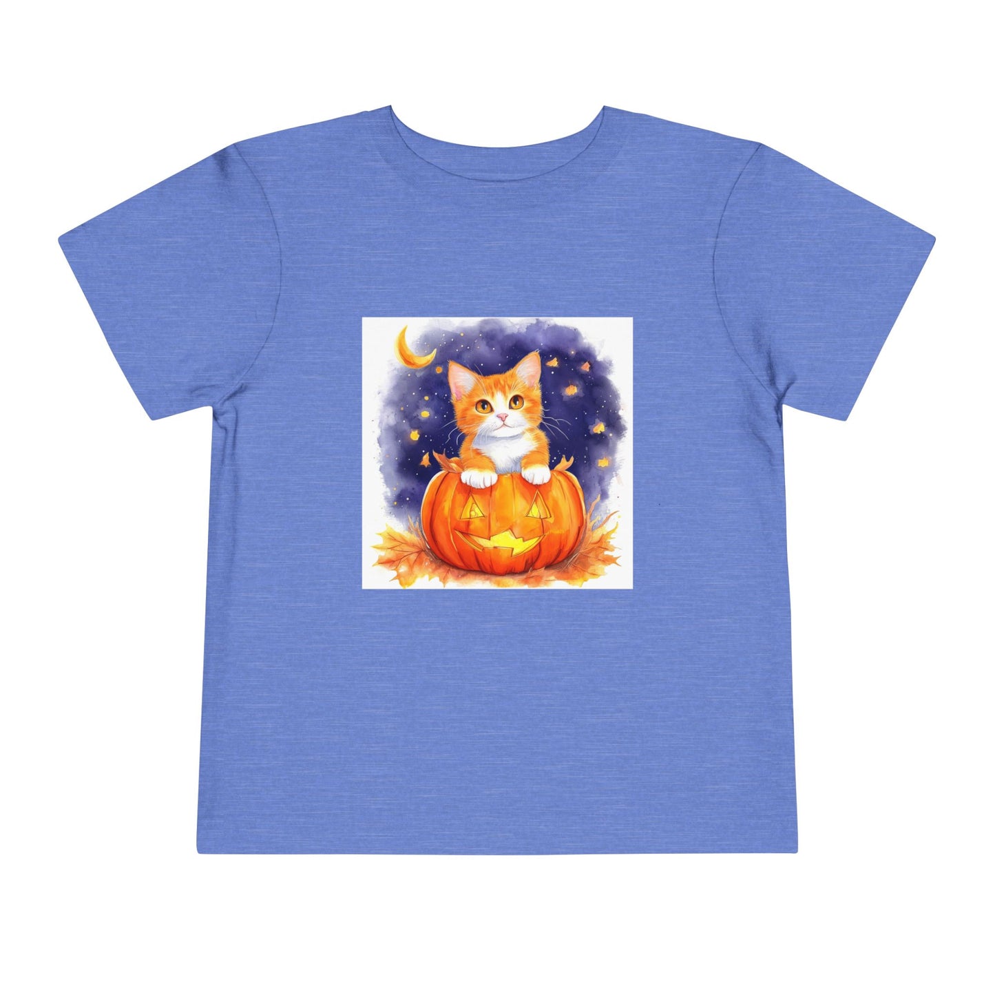 Fuzzy Halloween Pumpkin Cat Toddler Short Sleeve Tee