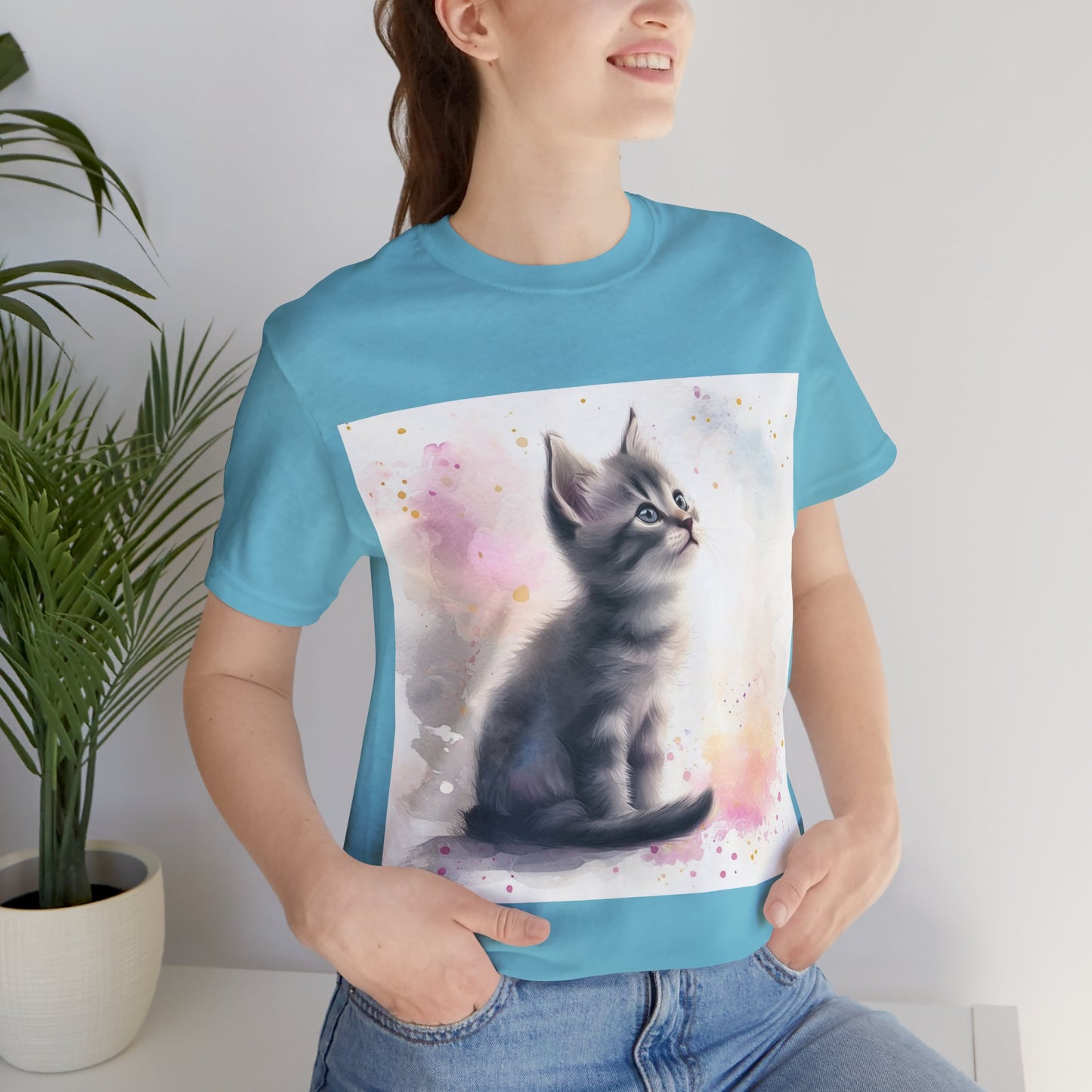 Watercolor Gray Kitten Unisex Jersey Short Sleeve Tee