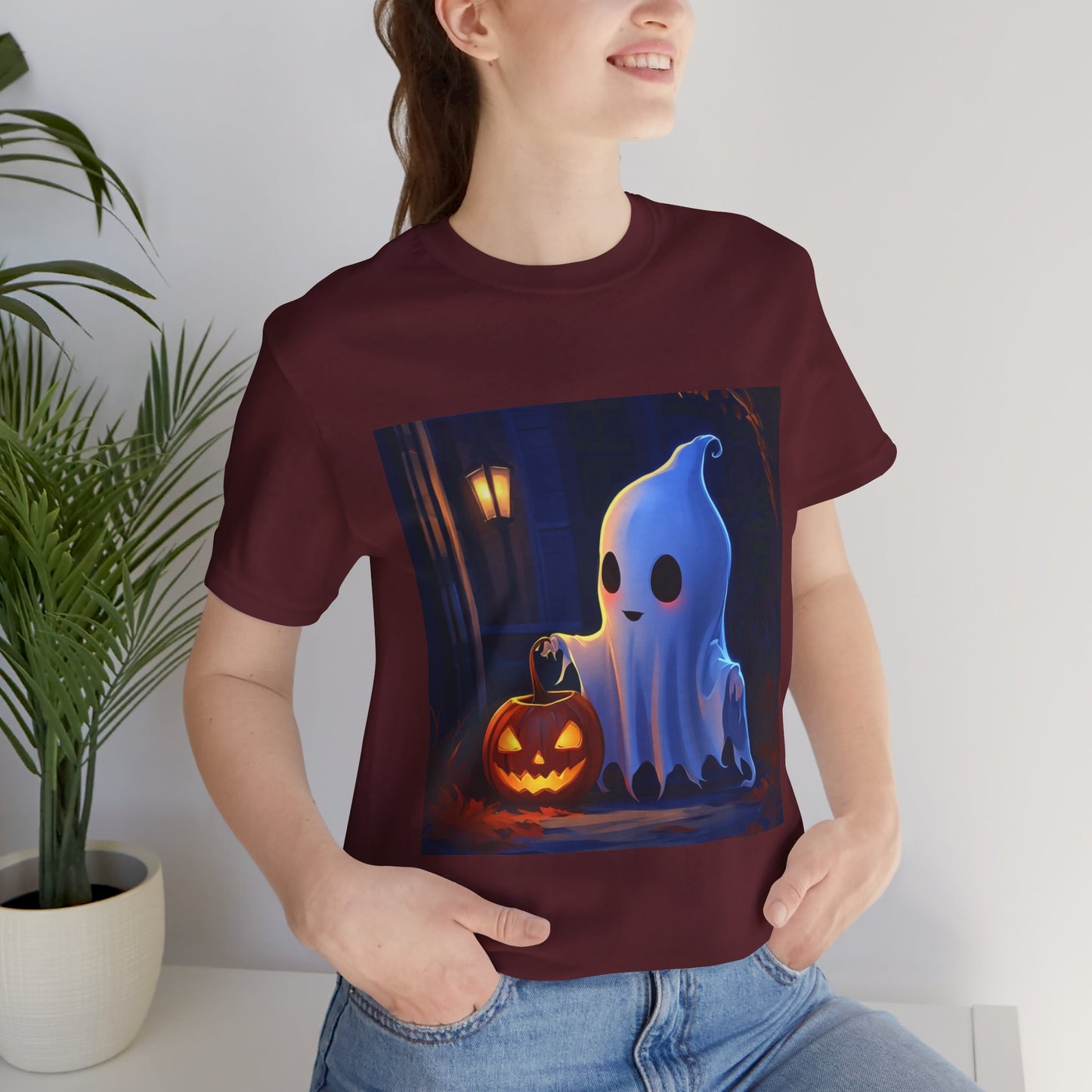 Cute Ghost Trick or Treating Unisex Jersey Short Sleeve Tee