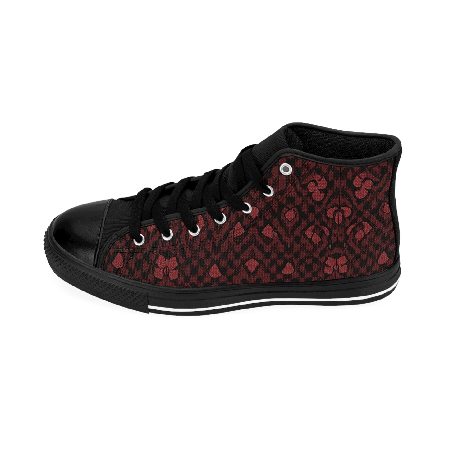 Dark Red Flower Petal Pattern Women's Classic Sneakers